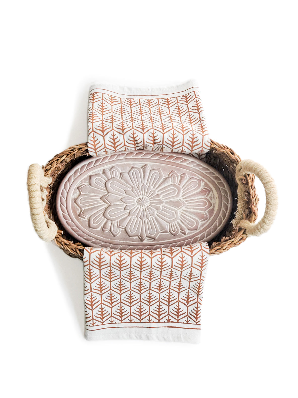Set de regalo de cesta y calentador de pan con paño de cocina - Flor
