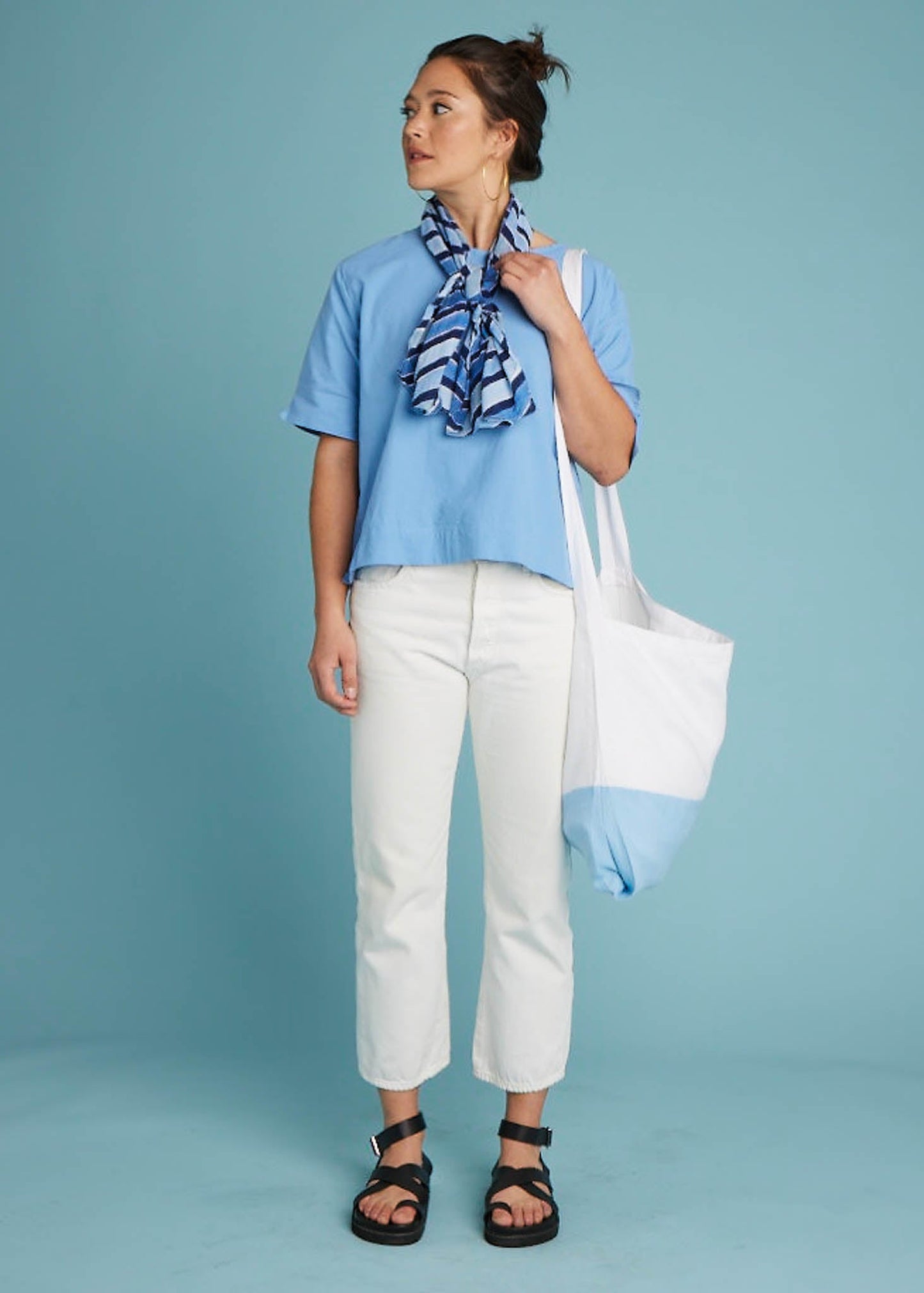Camisa corta Mare Boxy - Lino Azul Costero