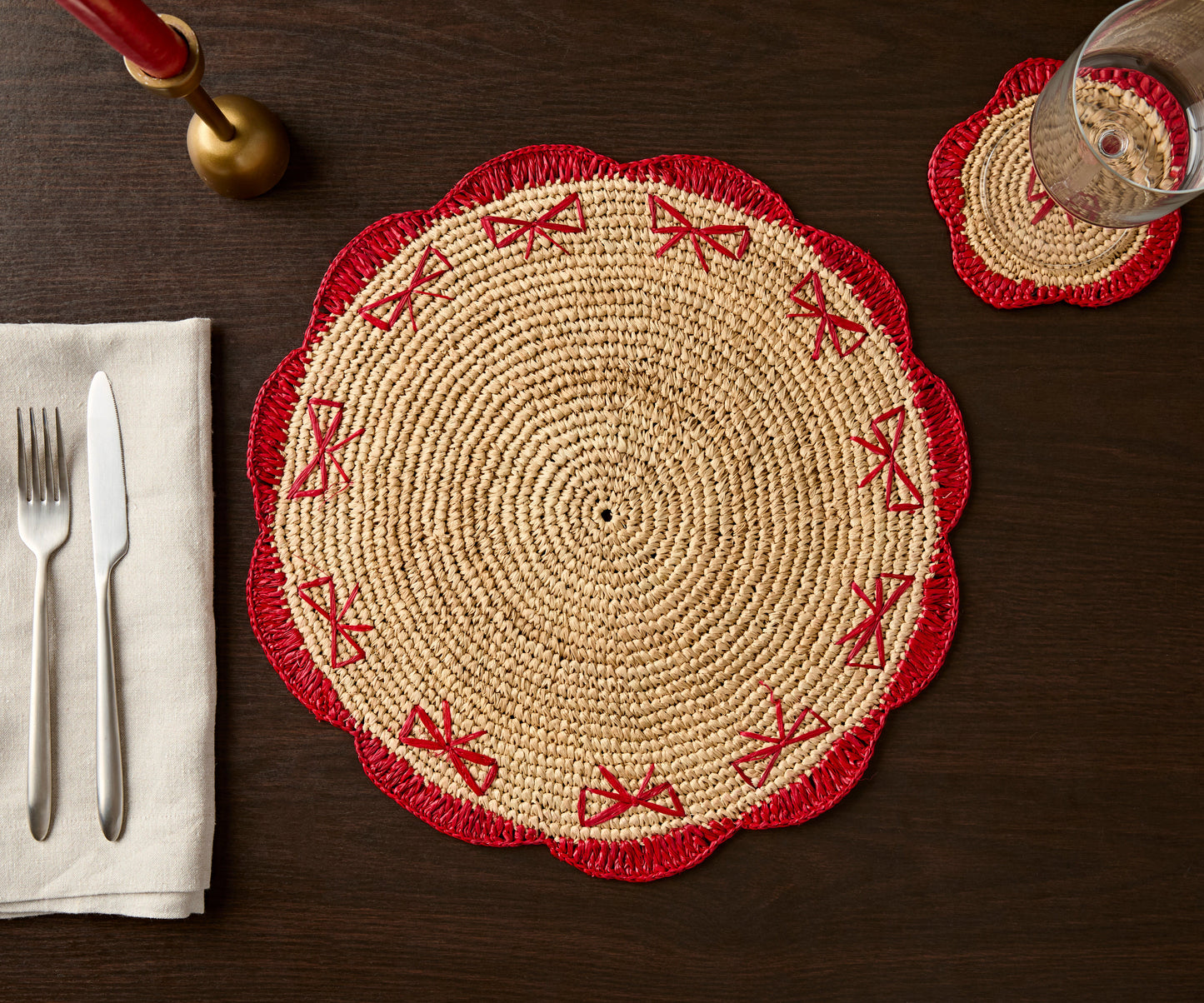 Handwoven Raffia Fringe Coaster by Payton James โ Bohemian Candle Mat, Rustic Table Decor, Natural Raffia Palm