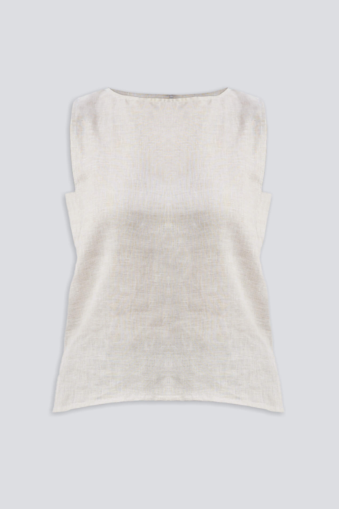 Boat Neck Top in Checkered Linen