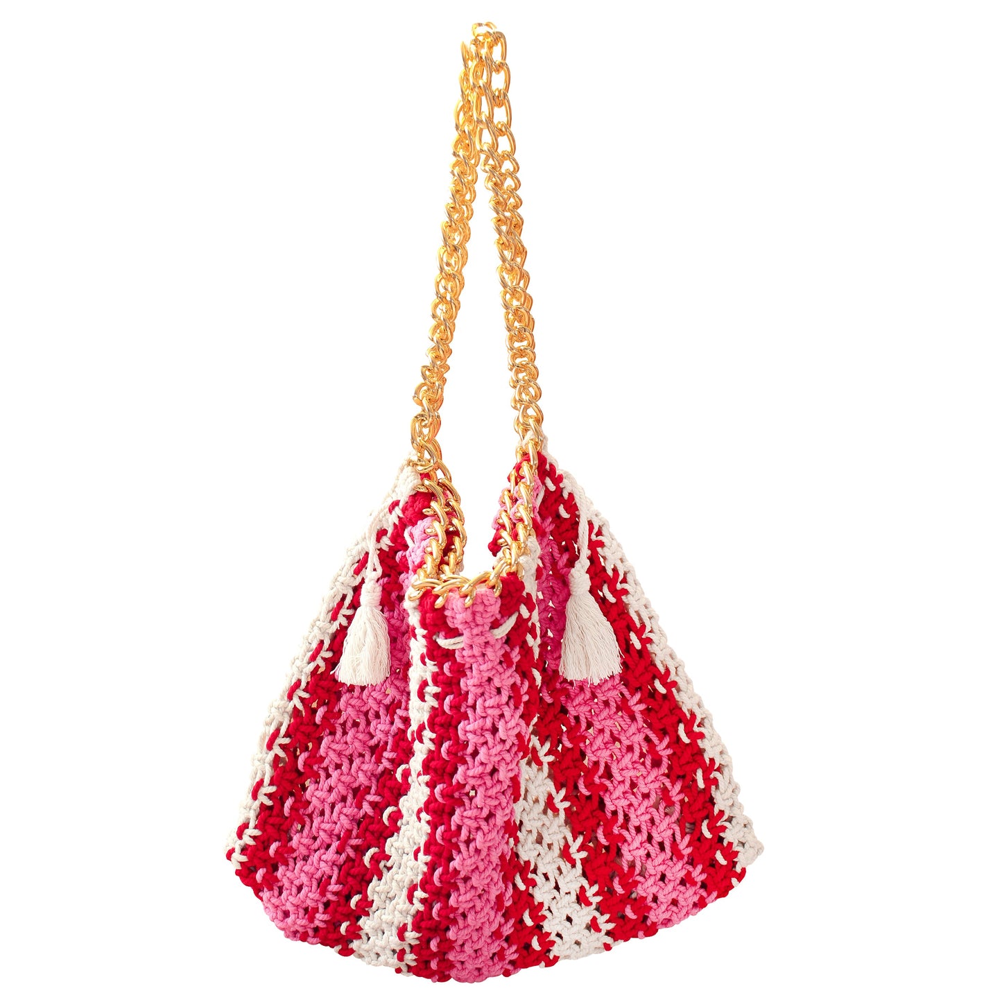 Bolso de playa de macramé COLETTE en rosa y rojo