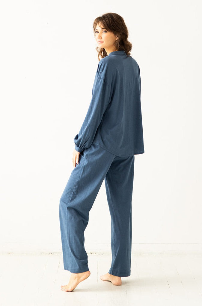 Pijama de algodón pima suave con cuello mandarín