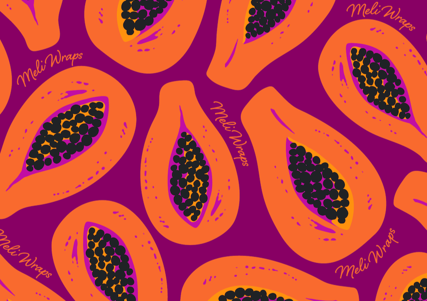 Rollo a granel de envoltura de cera de abeja - Estampado de papaya morada