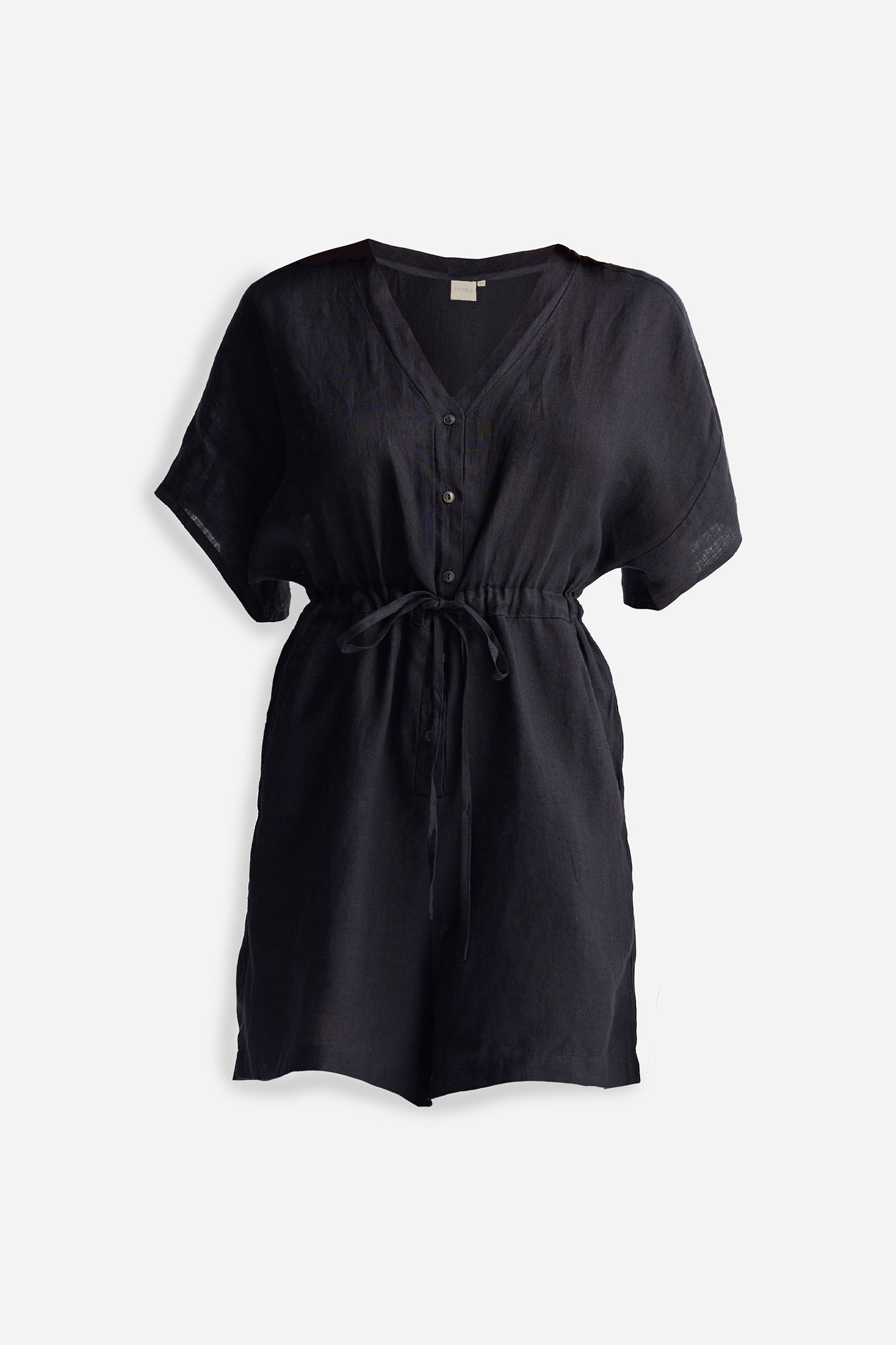 Mono negro con cuello en V y cordón ajustable