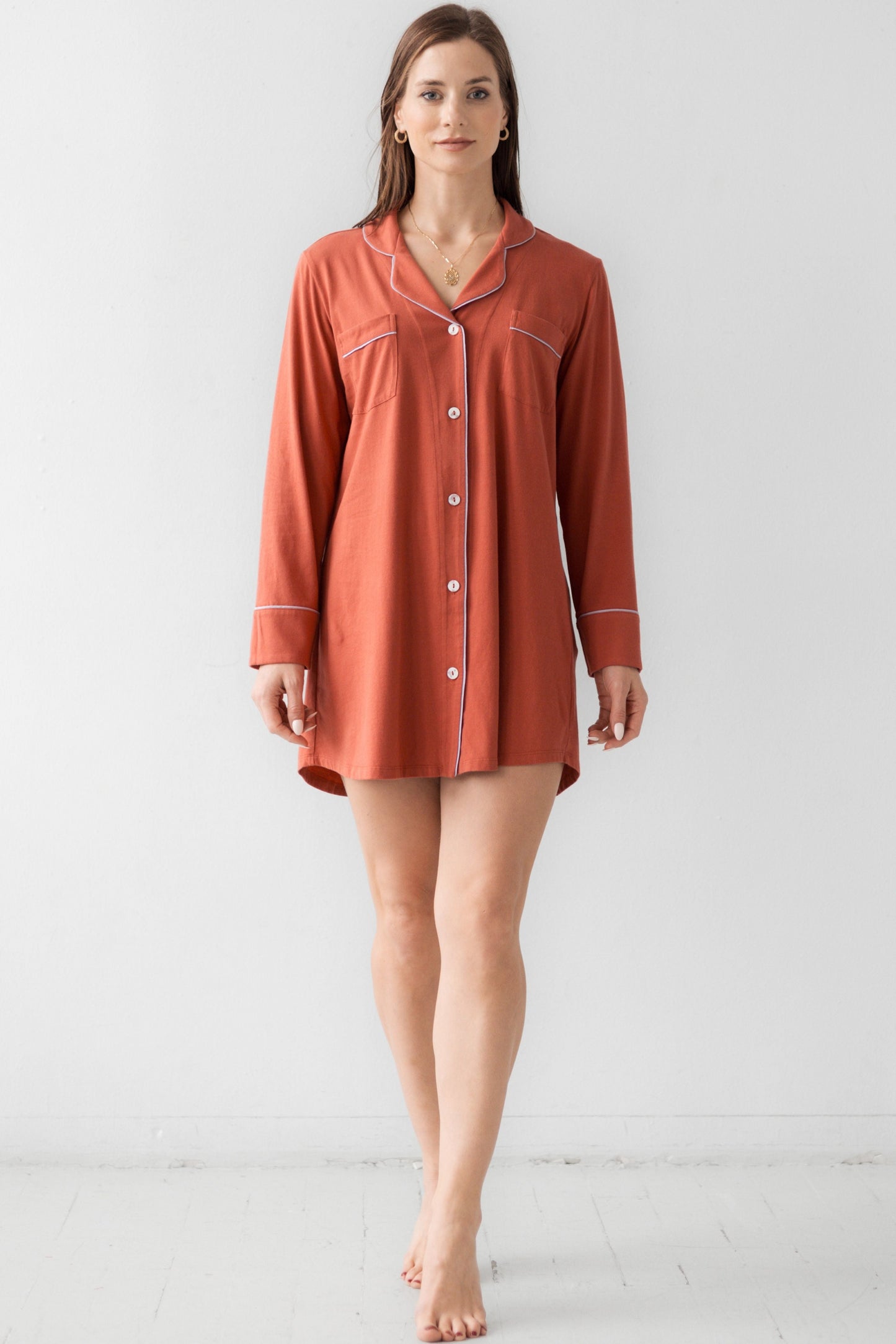 Camisa de dormir clásica de lujo SALUA en algodón pima cepillado