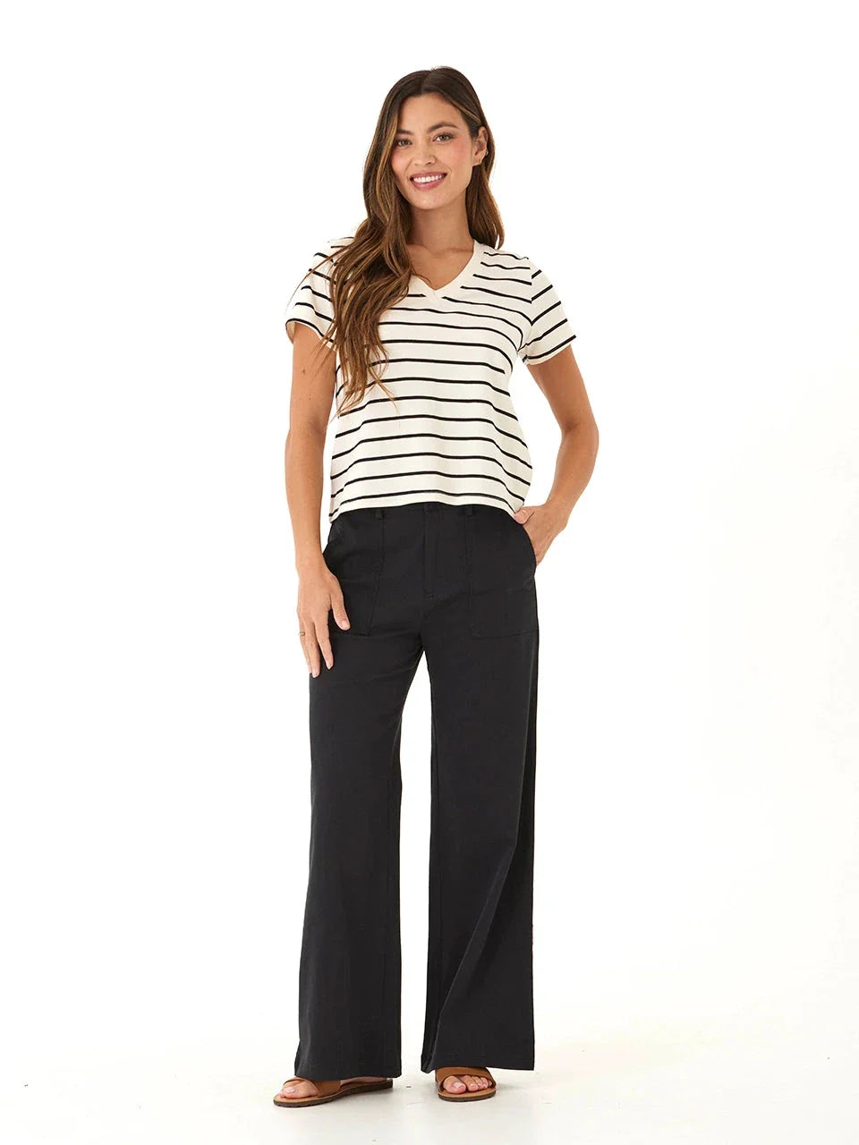 Camiseta Maxine Caribbean Stripe Eco Jersey con cuello en V