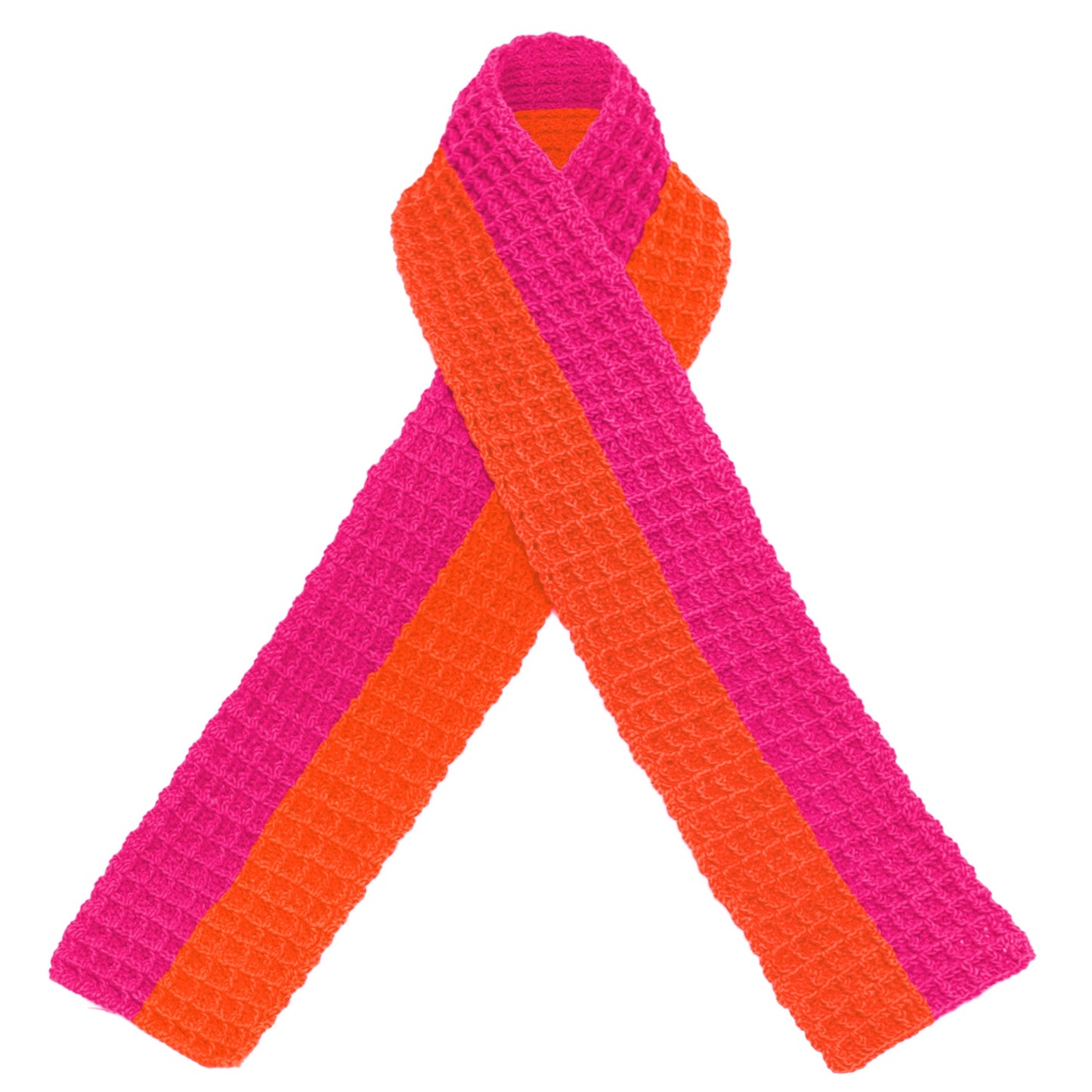 Bufanda de crochet WAFFLE en rosa caramelo y naranja mandarina