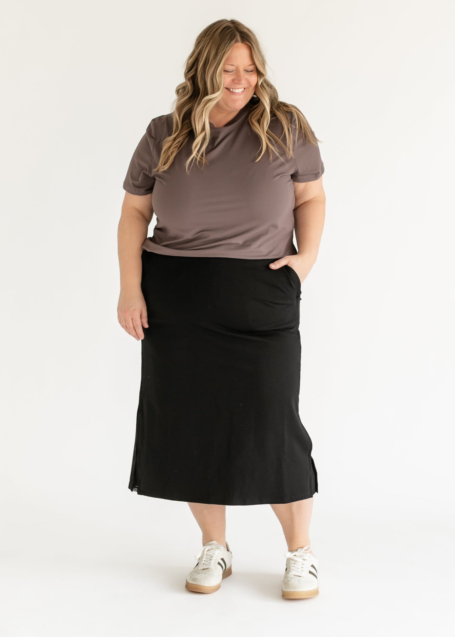 Falda midi de punto Abbie con detalles de malla