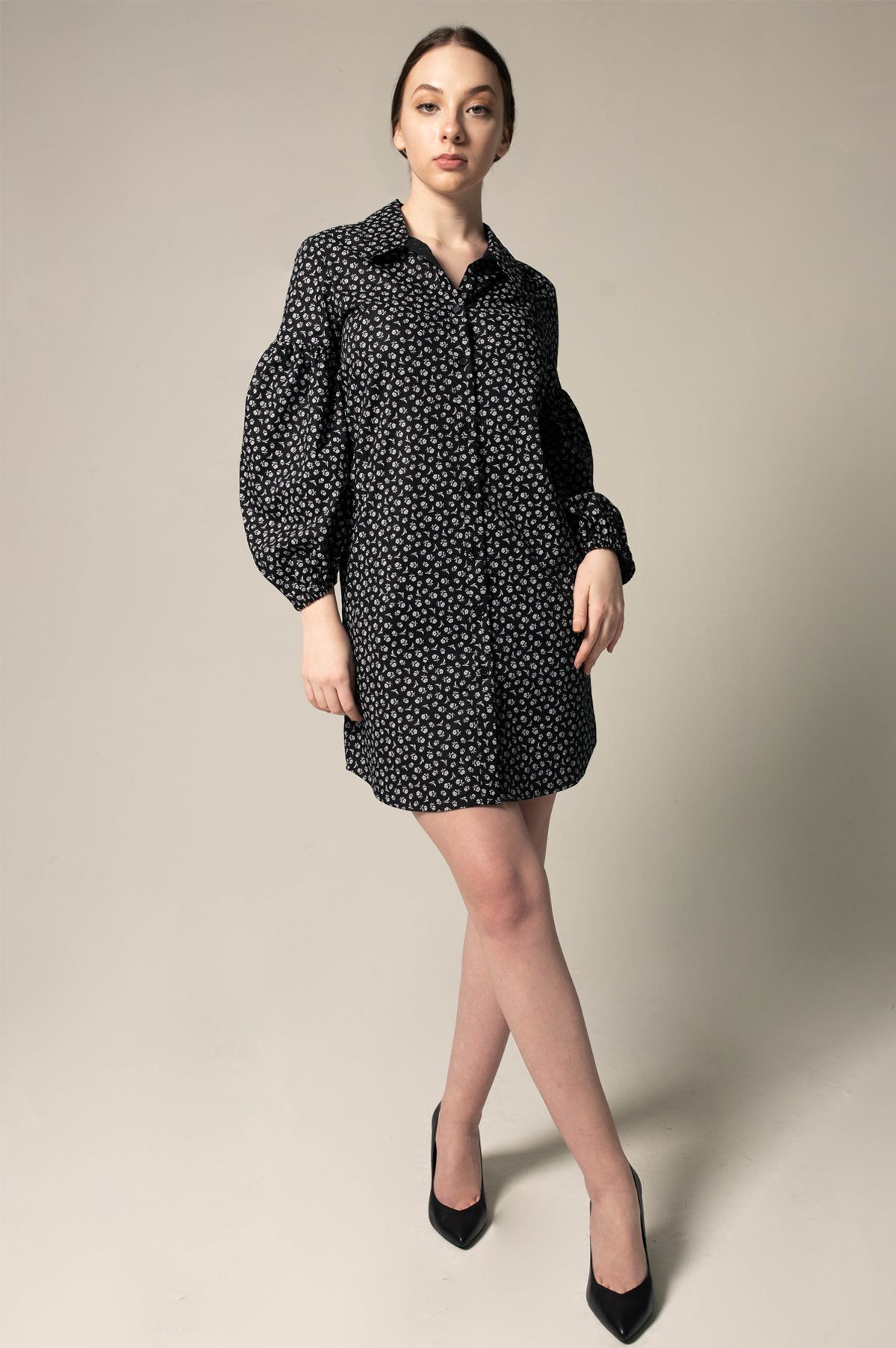 Black Floral Dress in Italian Cotton Elegant Summer Dress Black Floral Dress in Italian Cotton Elegant Summer Dress