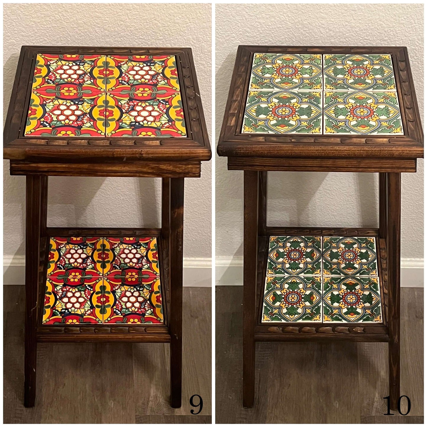 Mesa auxiliar mexicana personalizable | Mesa auxiliar de madera con azulejos de Talavera