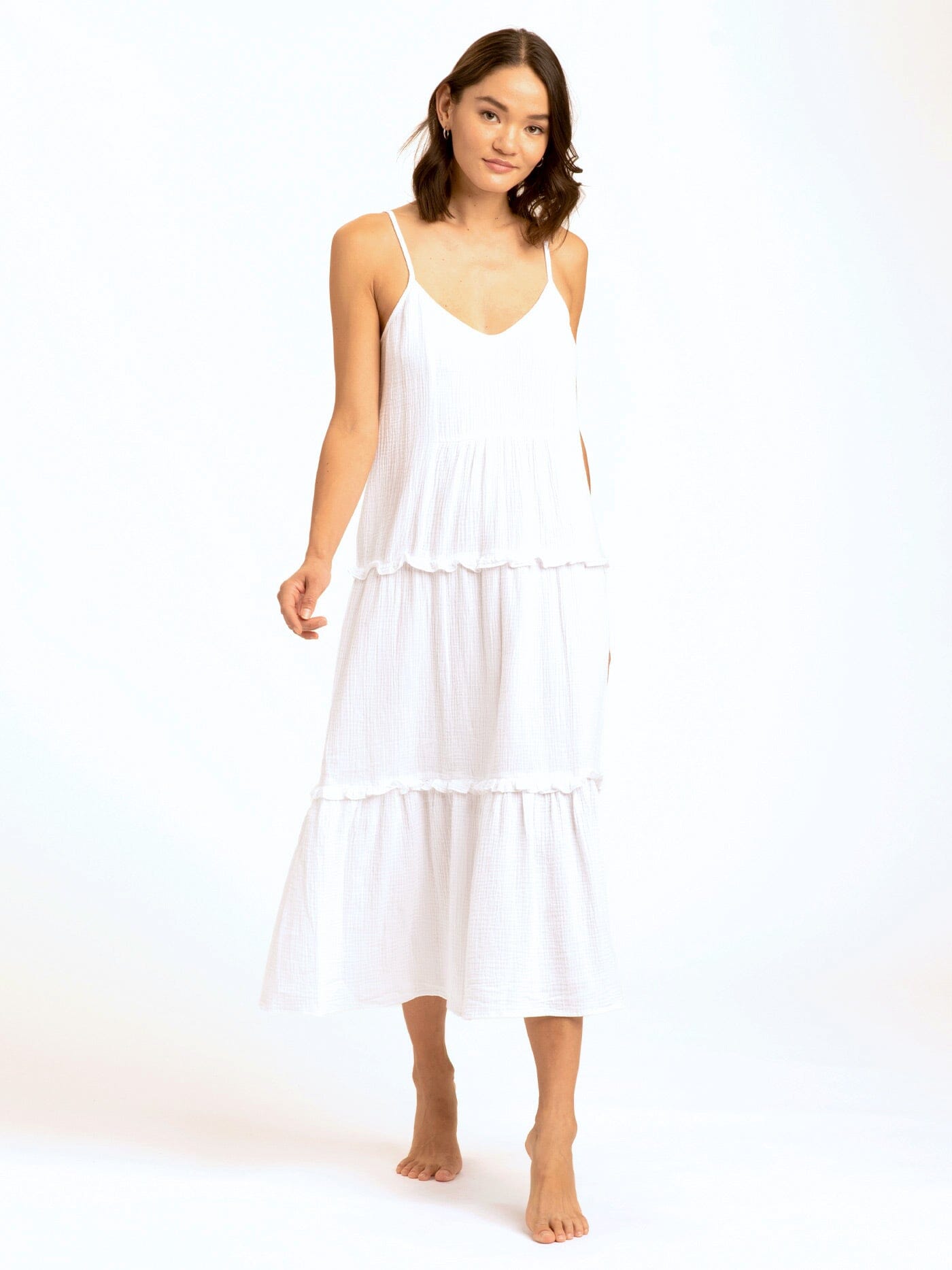 gauze cotton dresses Gina Gauze Ruffle Tiered Dress