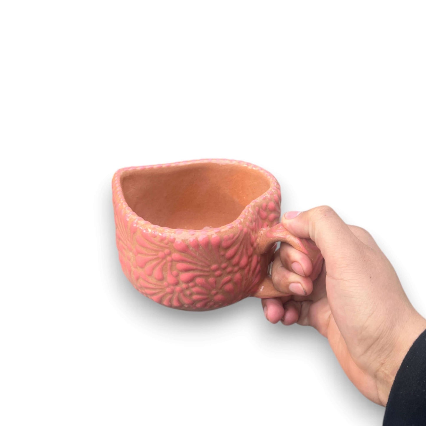 Taza de Talavera con forma de corazón | Taza de café mexicana rosa pintada a mano