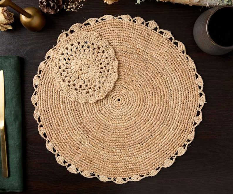 Handmade Raffia Woven Placemat – Round Table Mats for Kitchen Dining Table Top Rug Mats & Dinner Table Mates