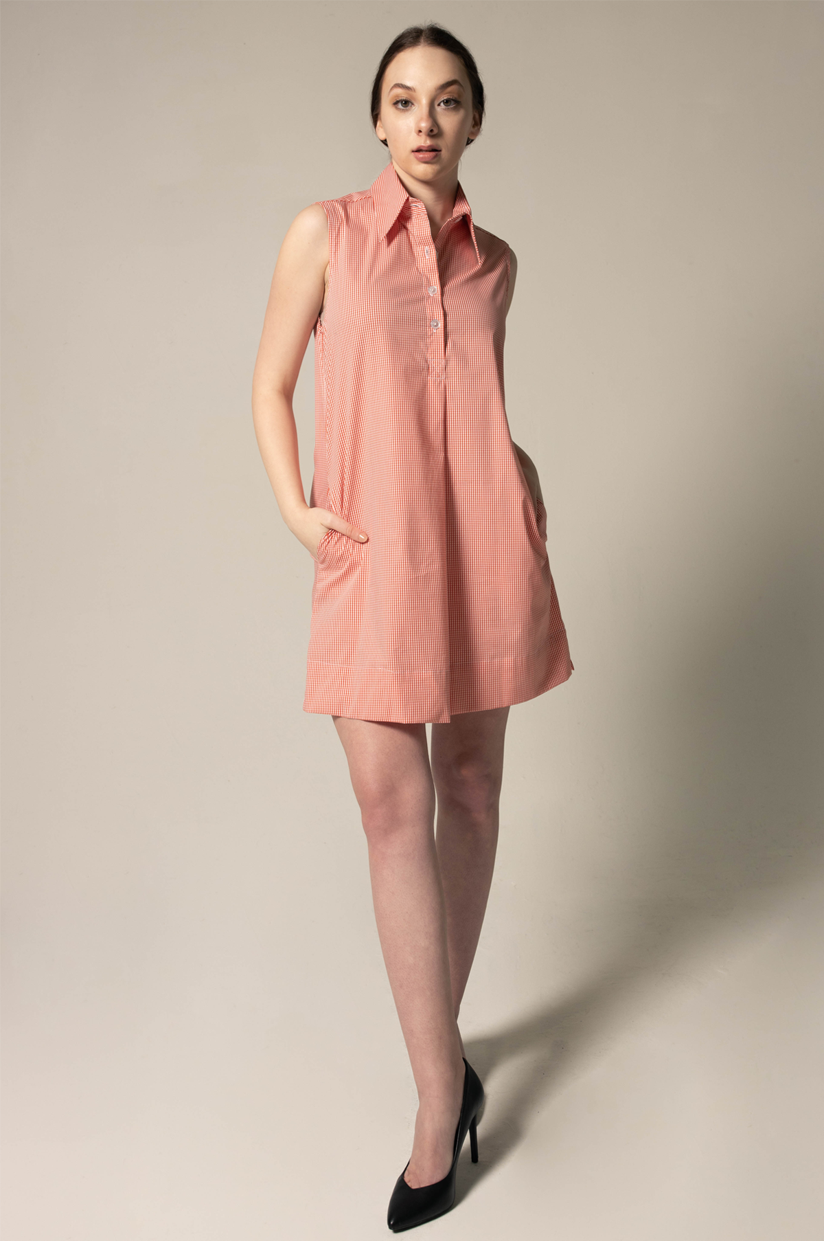 smart elegant dress code dubai Le Réussi Italian Cotton Orange Sleeveless Dress - Orange