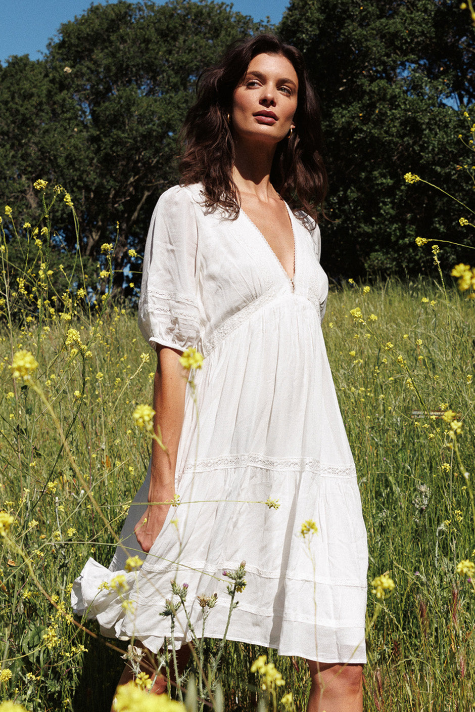 sustainable mini dresses Paneros Clothing Women's Lace Magnolia Mini Dress in White