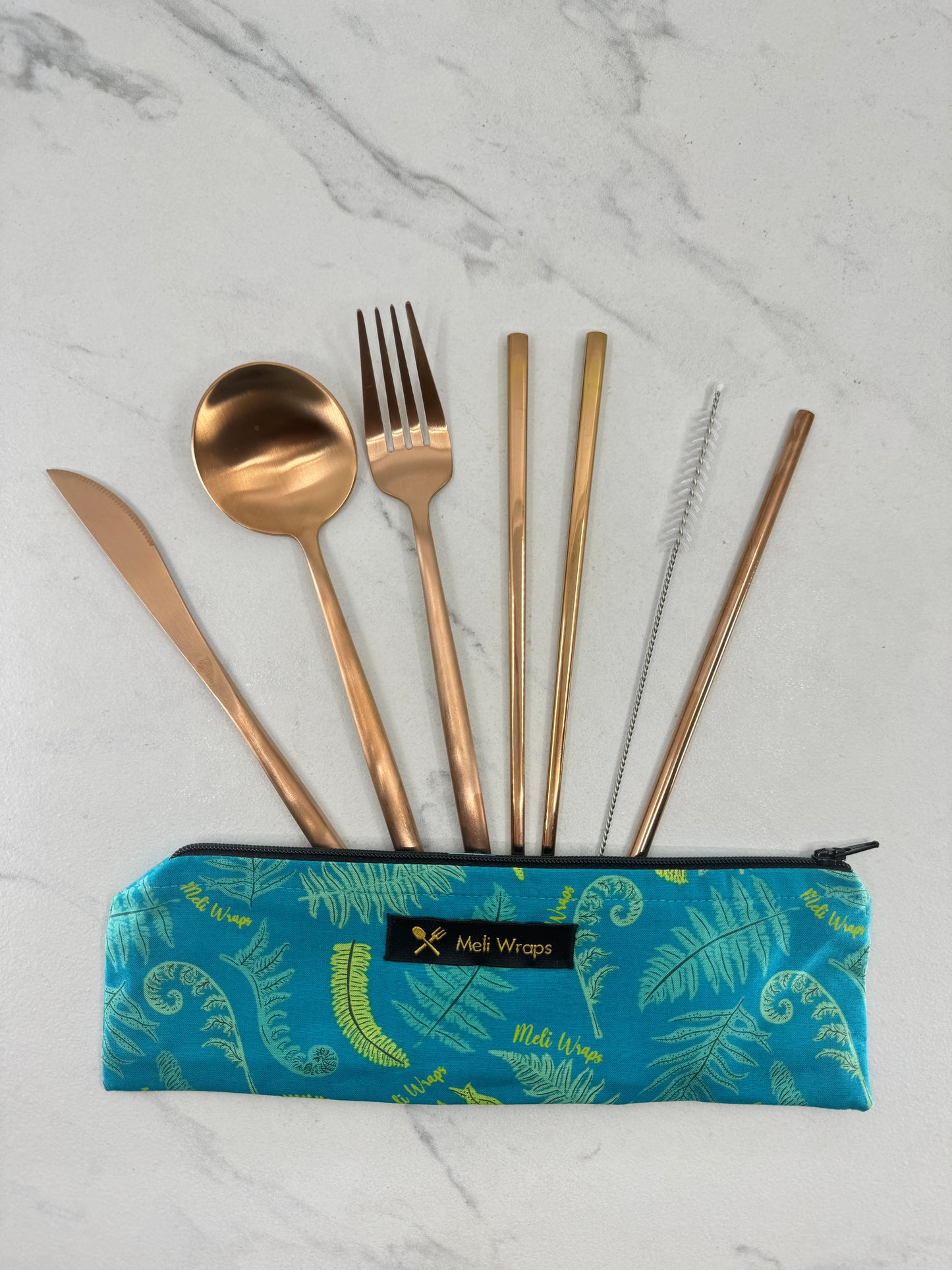 Juego de cubiertos reutilizables Meli Wraps - Helecho
