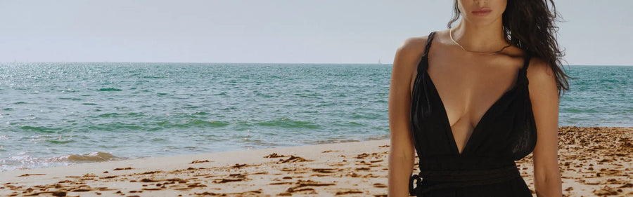 woman wearing a hemp dress in the beach