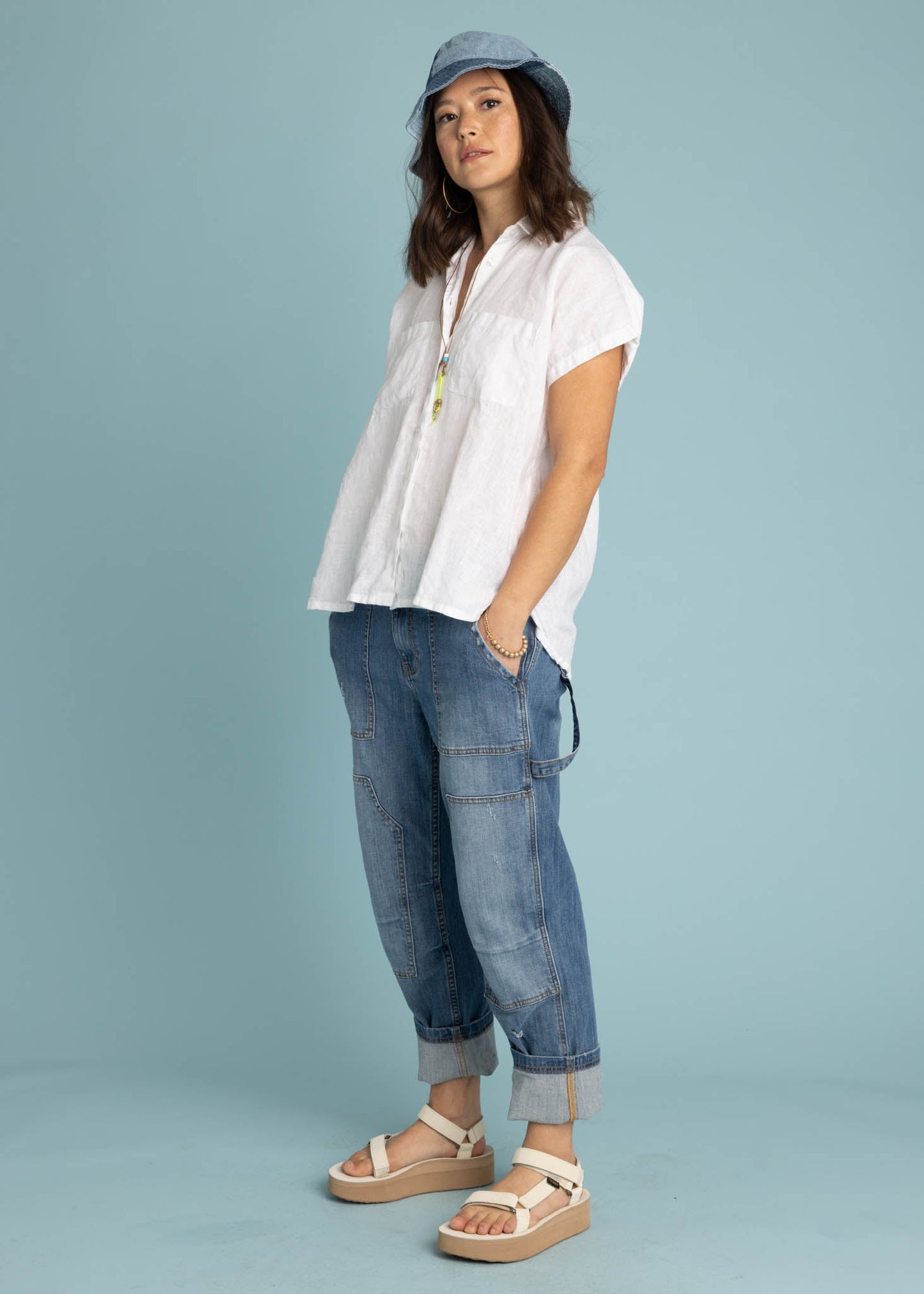 Camisa de lino de manga corta Good Boyfriend - Blanco crema