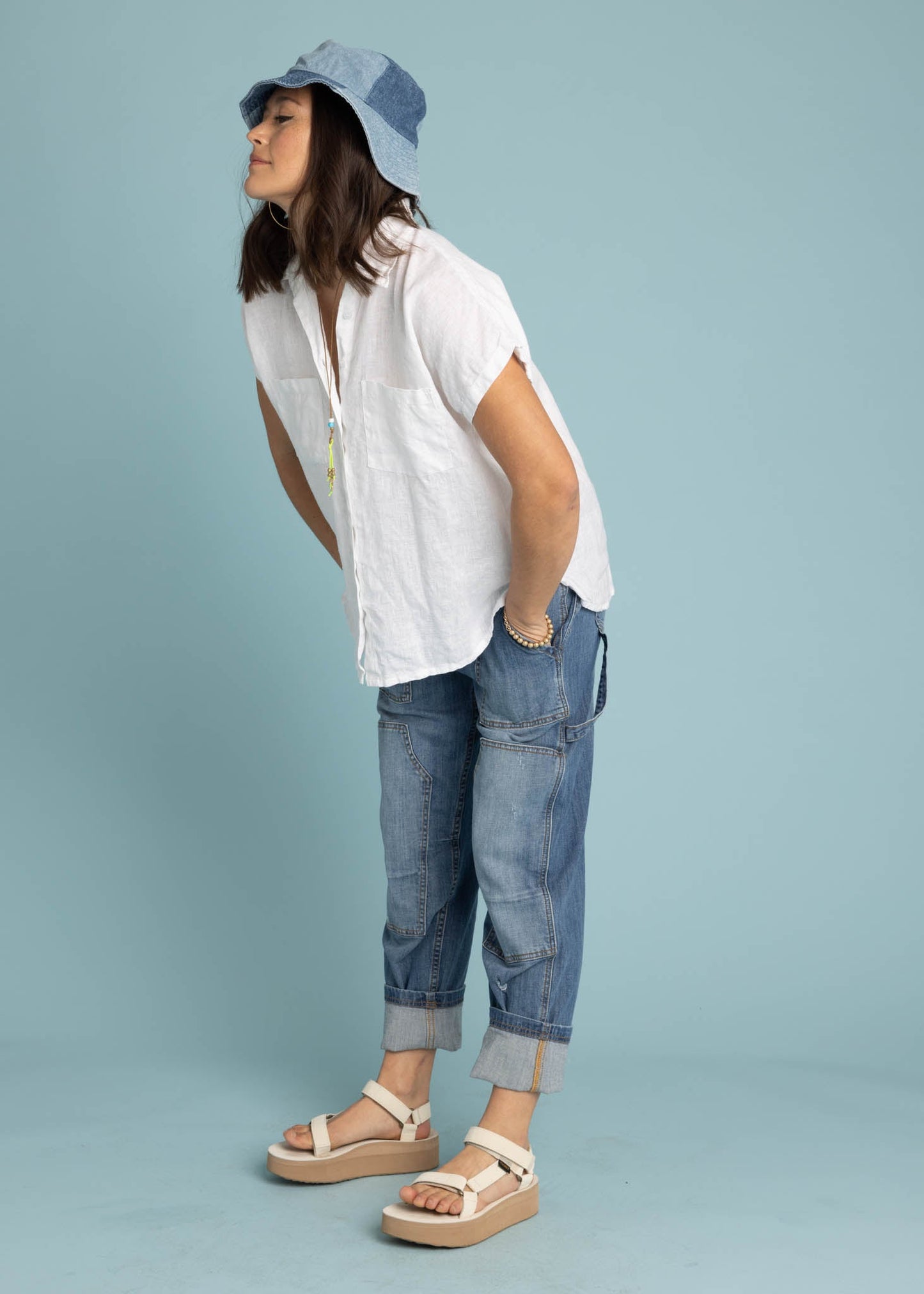 Camisa de lino de manga corta Good Boyfriend - Blanco crema