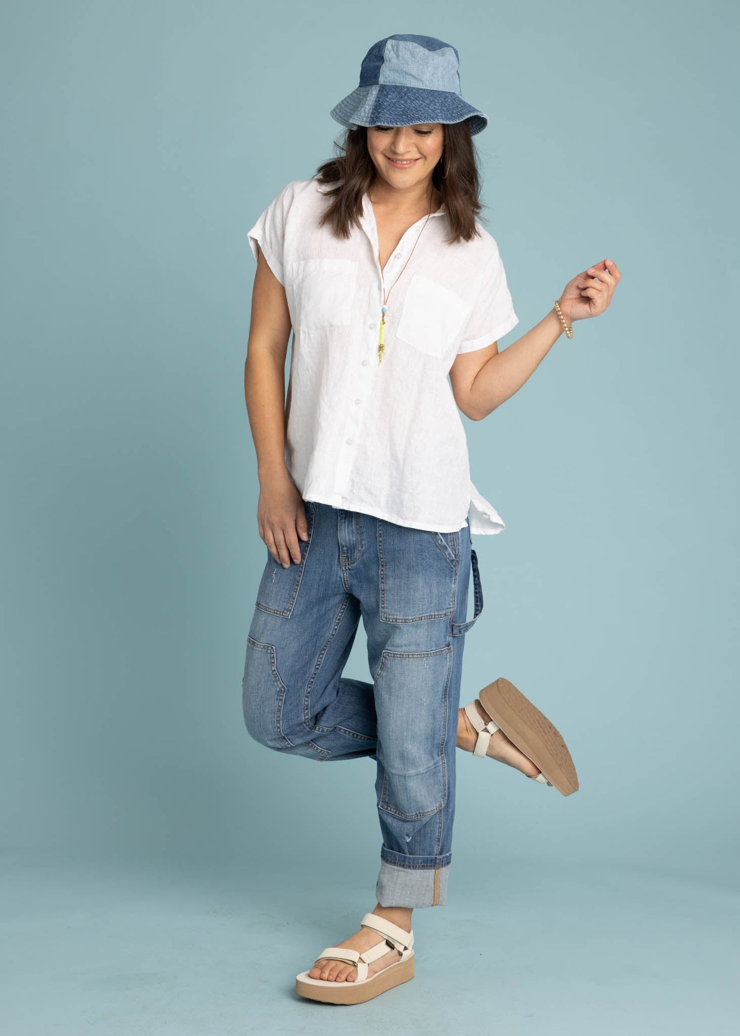 Camisa de lino de manga corta Good Boyfriend - Blanco crema