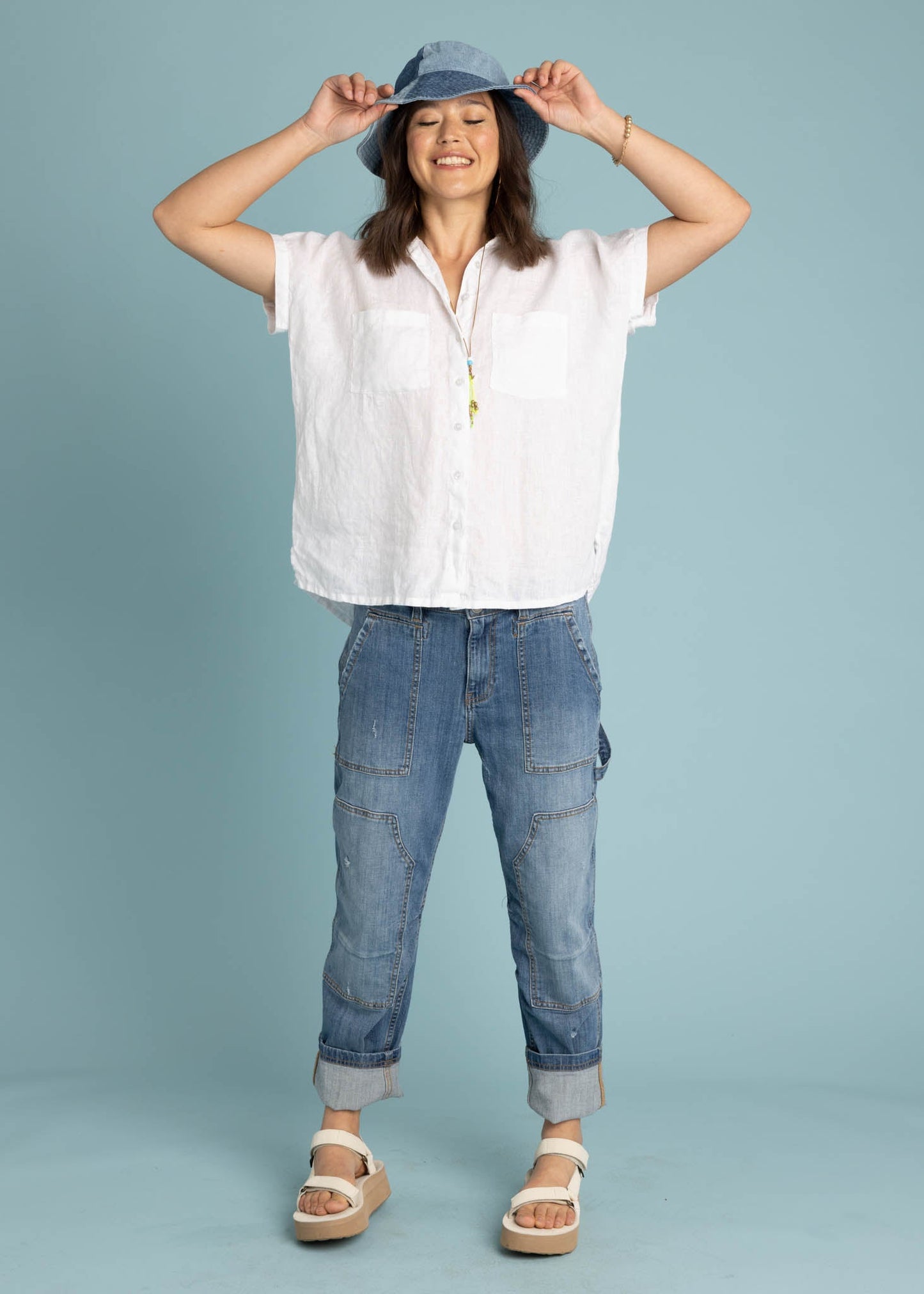 Camisa de lino de manga corta Good Boyfriend - Blanco crema