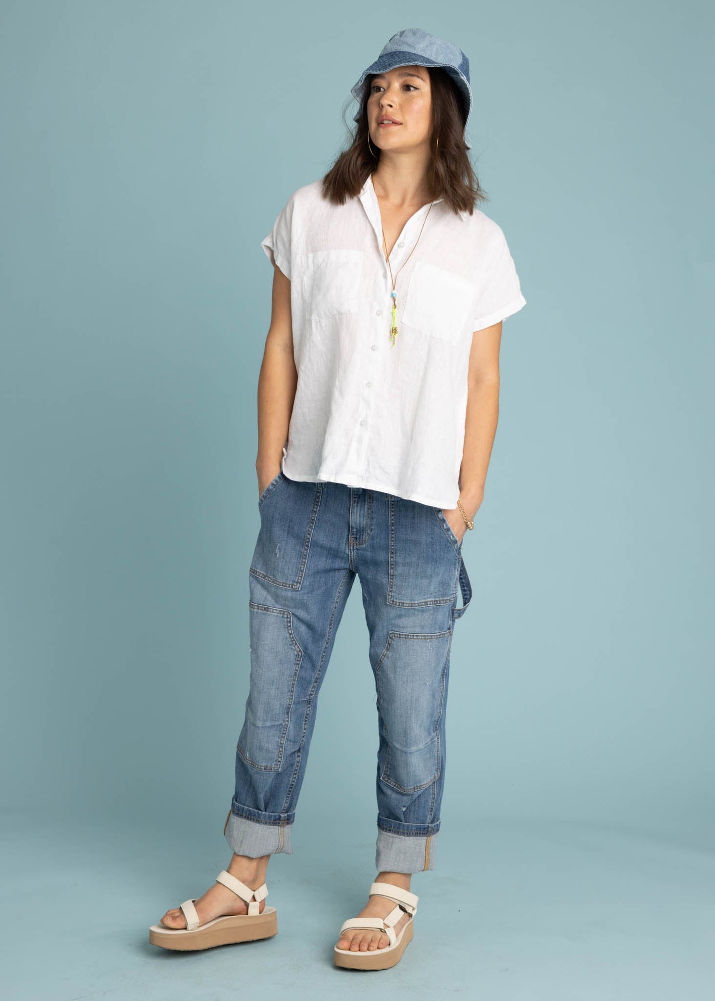 Camisa de lino de manga corta Good Boyfriend - Blanco crema
