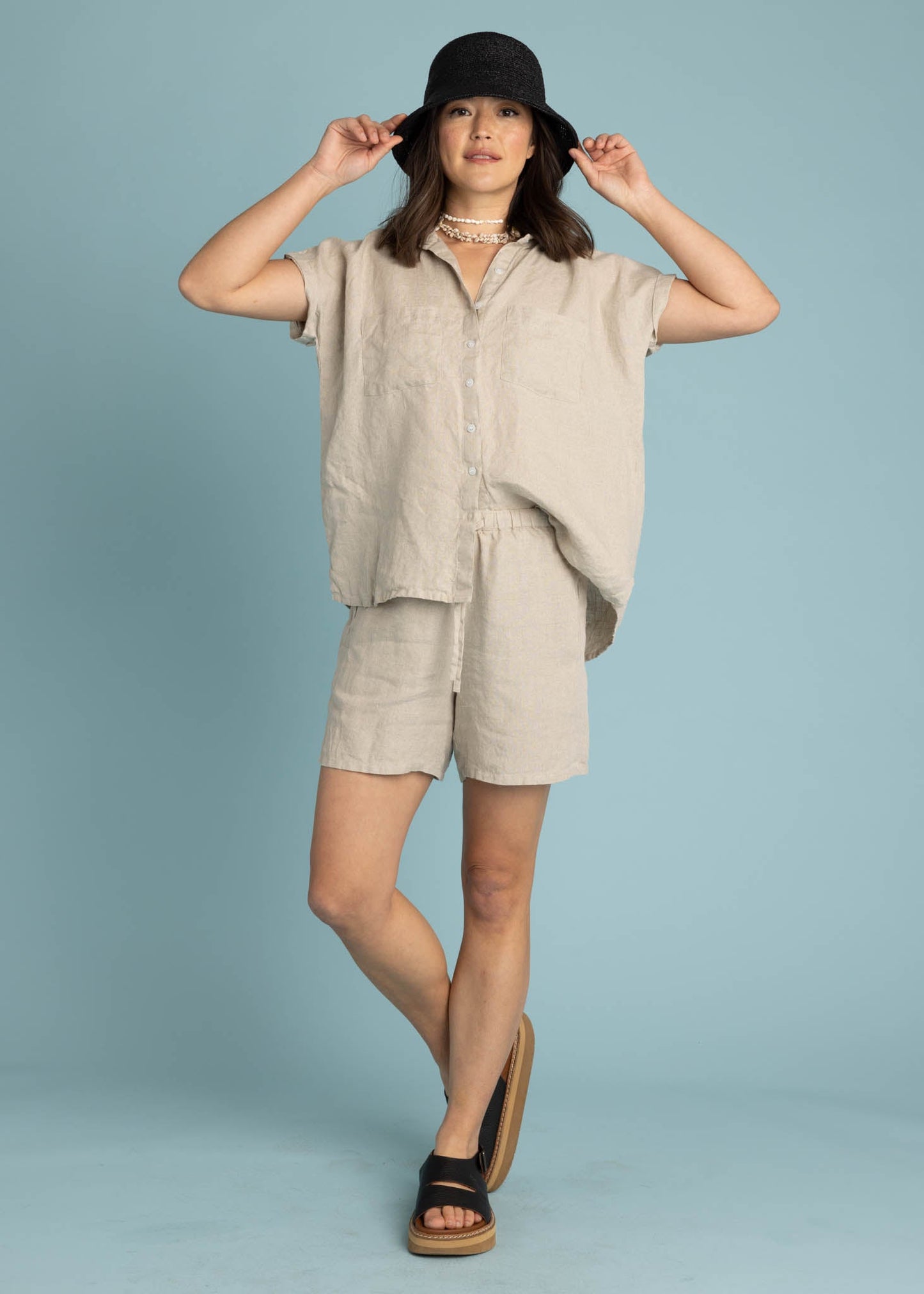 Camisa de lino de manga corta Good Boyfriend - Lino natural