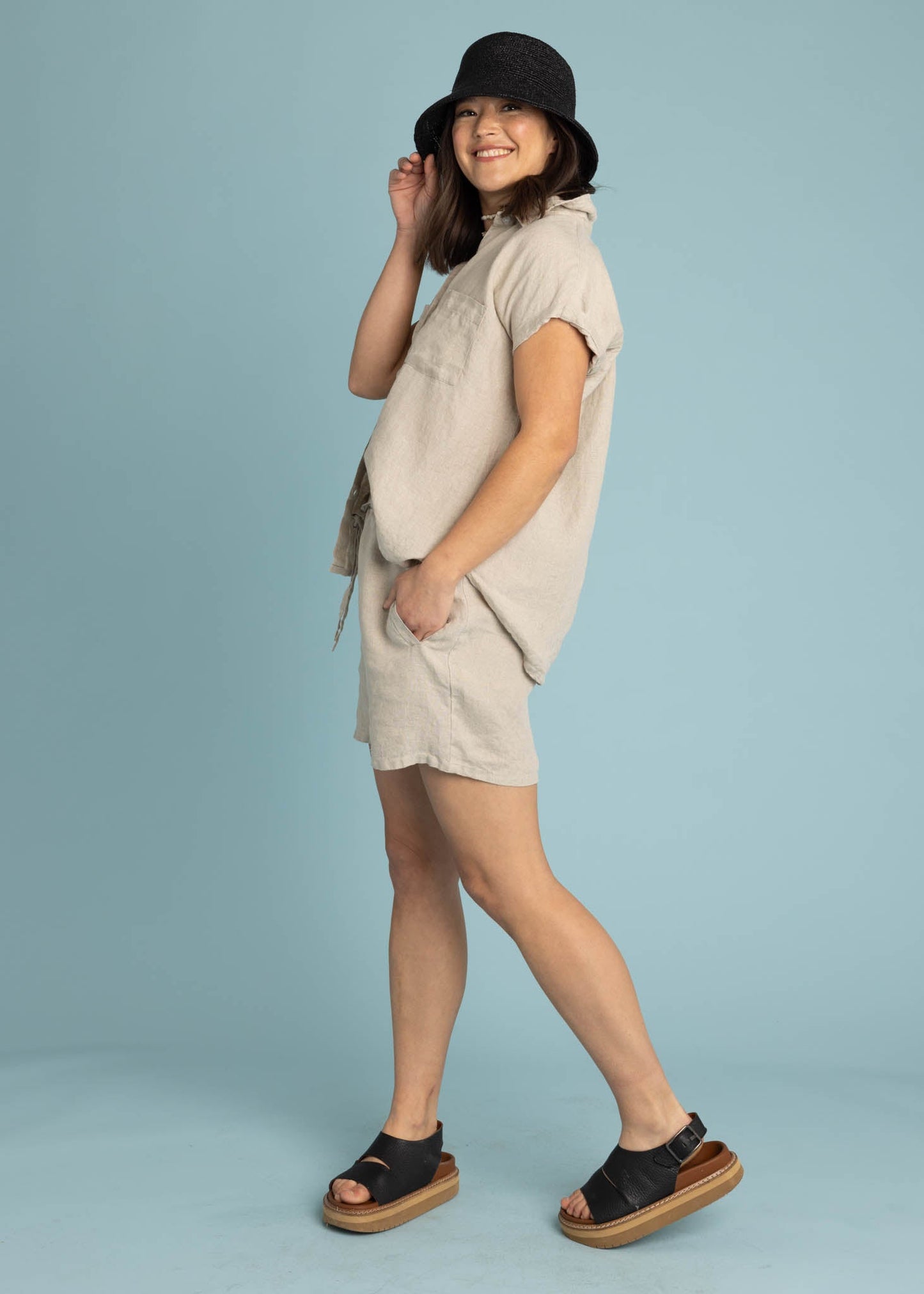 Camisa de lino de manga corta Good Boyfriend - Lino natural