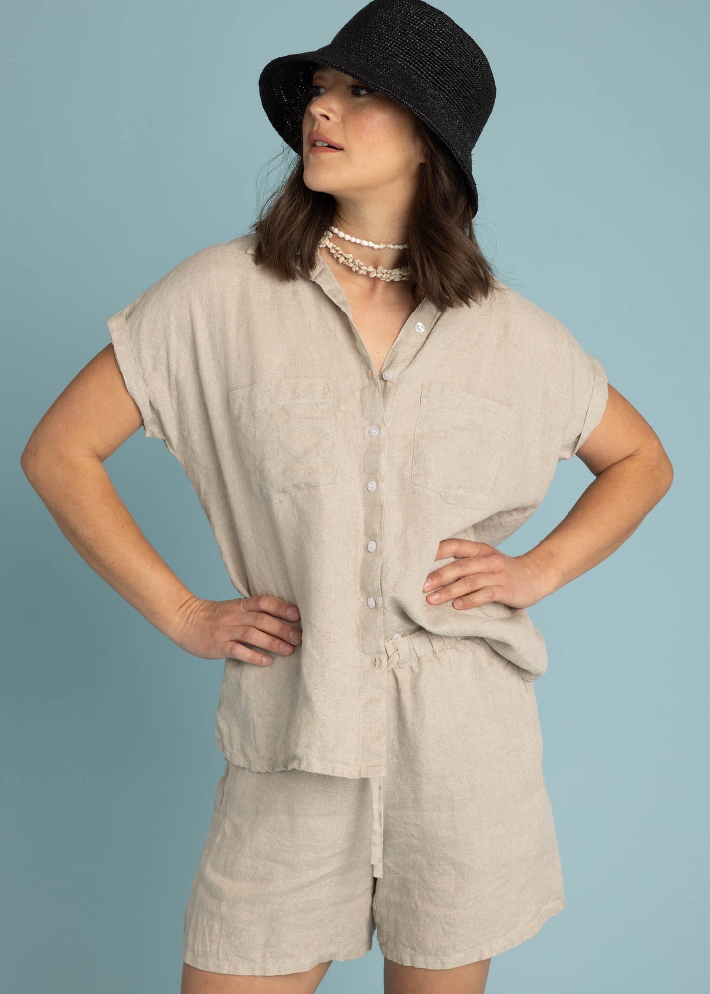 Camisa de lino de manga corta Good Boyfriend - Lino natural