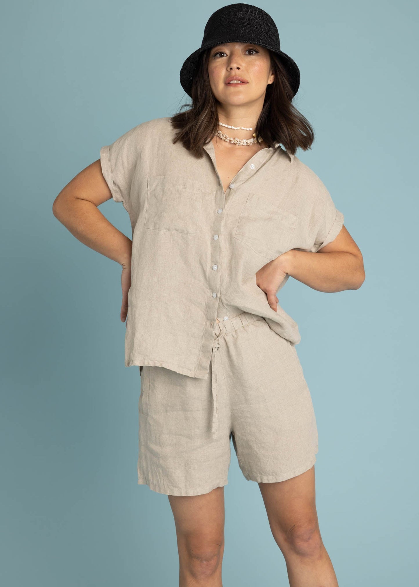 Camisa de lino de manga corta Good Boyfriend - Lino natural