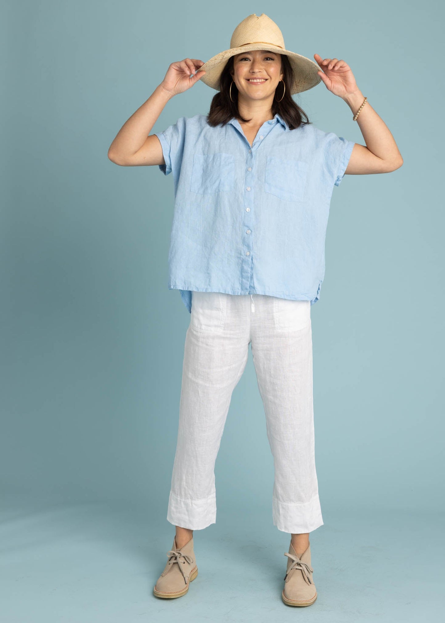 Camisa de lino de manga corta Good Boyfriend - Cielo