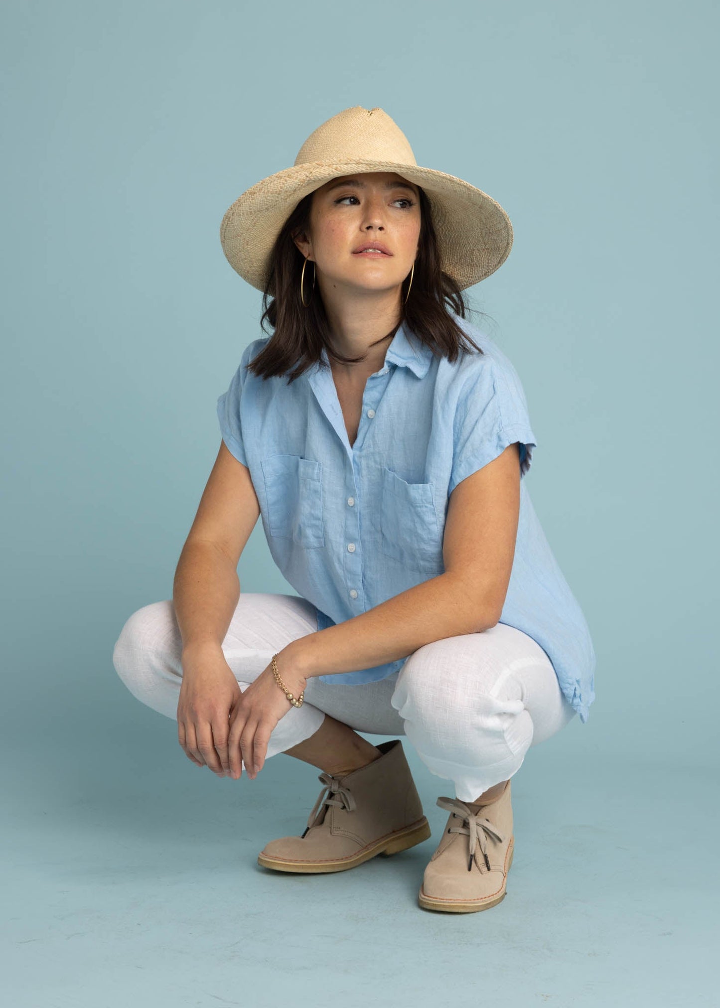 Camisa de lino de manga corta Good Boyfriend - Cielo