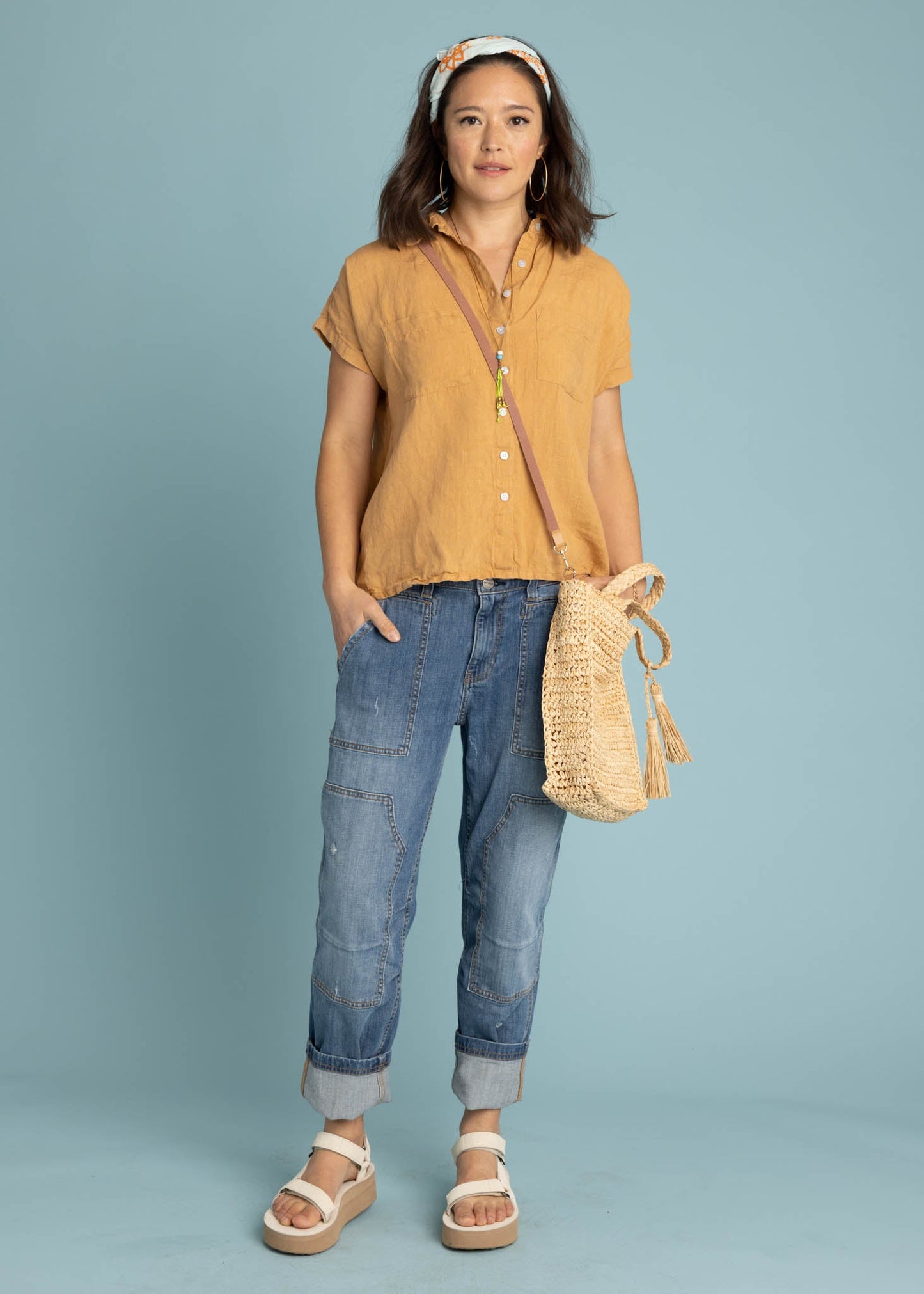 Camisa de lino de manga corta Good Boyfriend - Arcilla horneada