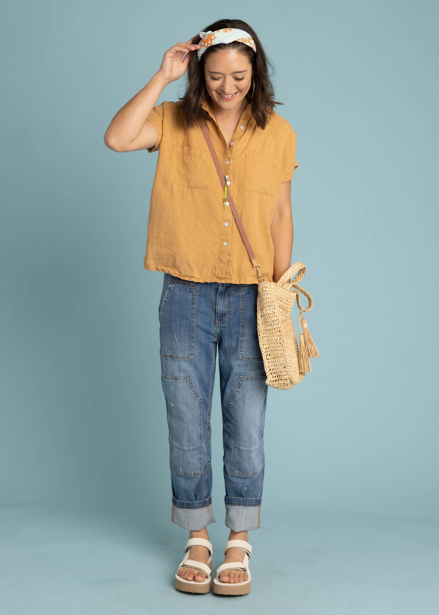 Camisa de lino de manga corta Good Boyfriend - Arcilla horneada