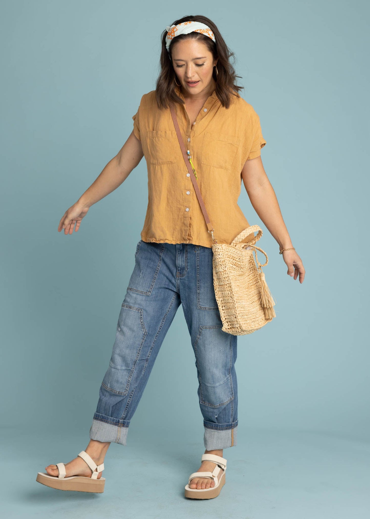 Camisa de lino de manga corta Good Boyfriend - Arcilla horneada