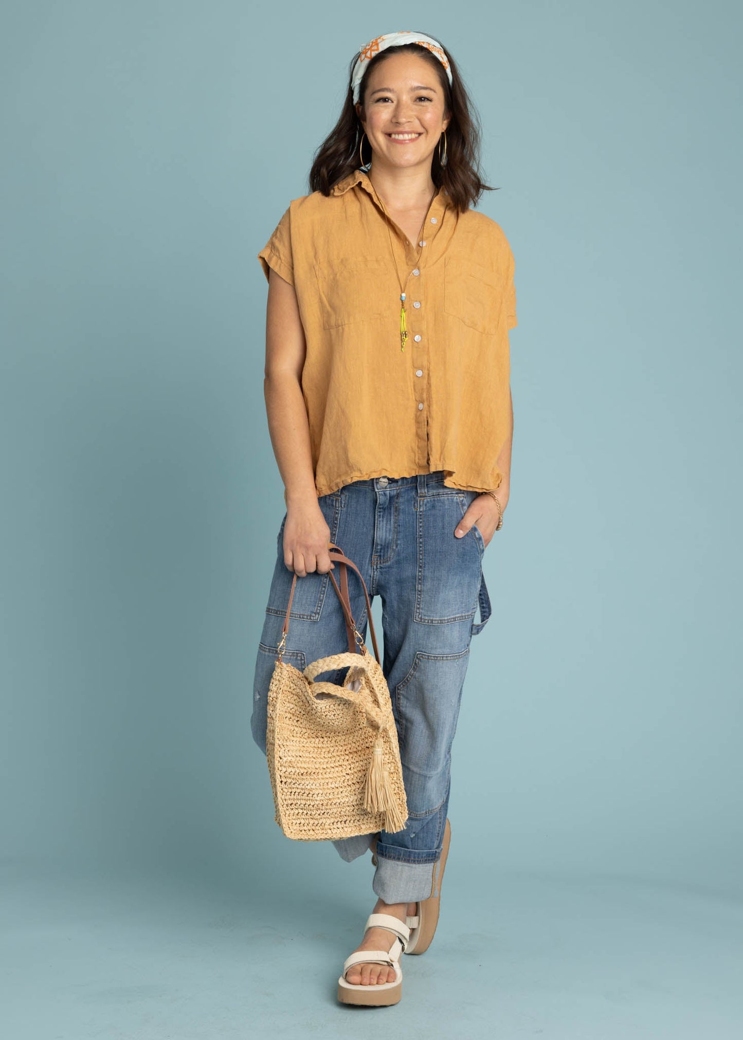 Camisa de lino de manga corta Good Boyfriend - Arcilla horneada