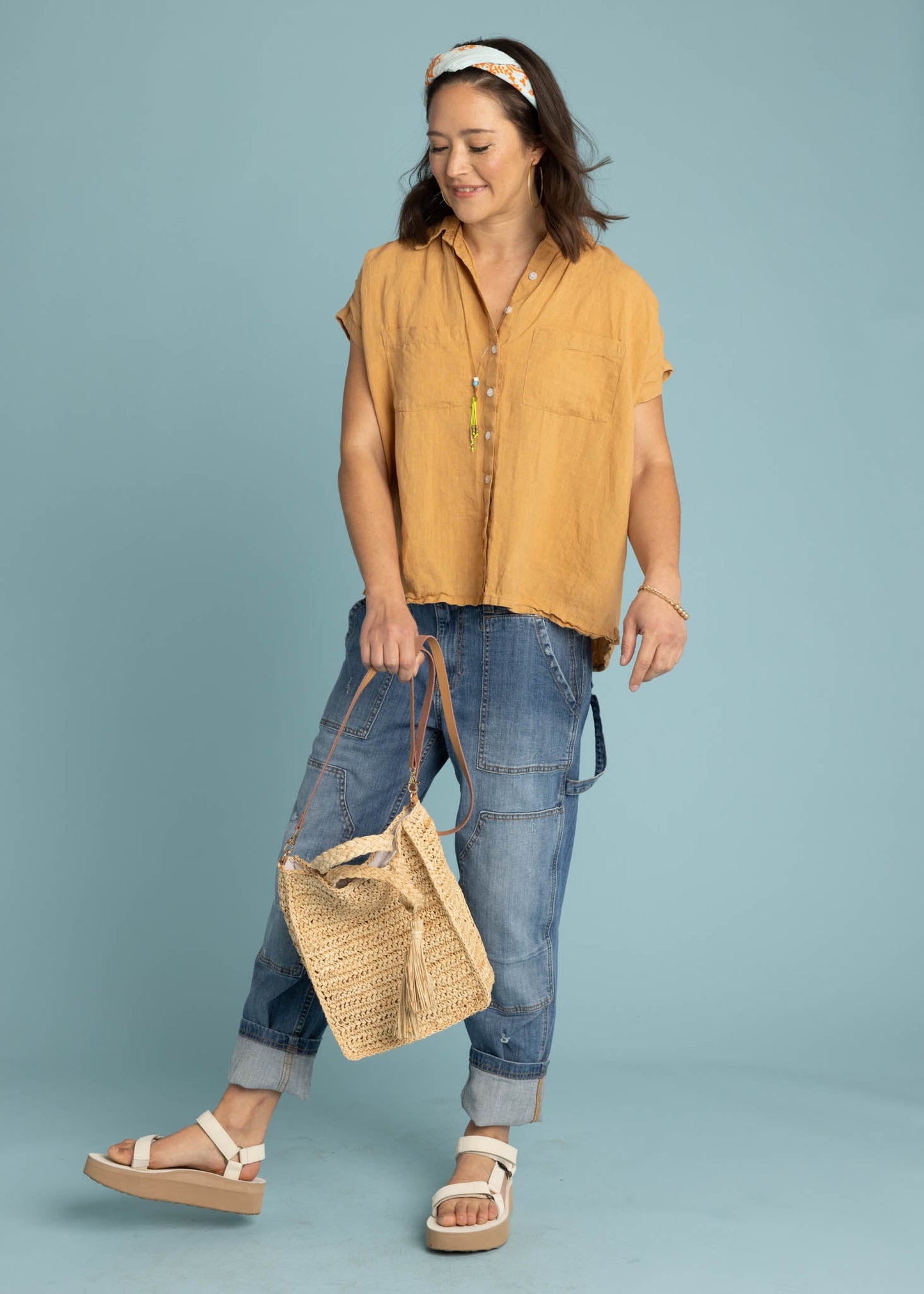 Camisa de lino de manga corta Good Boyfriend - Arcilla horneada