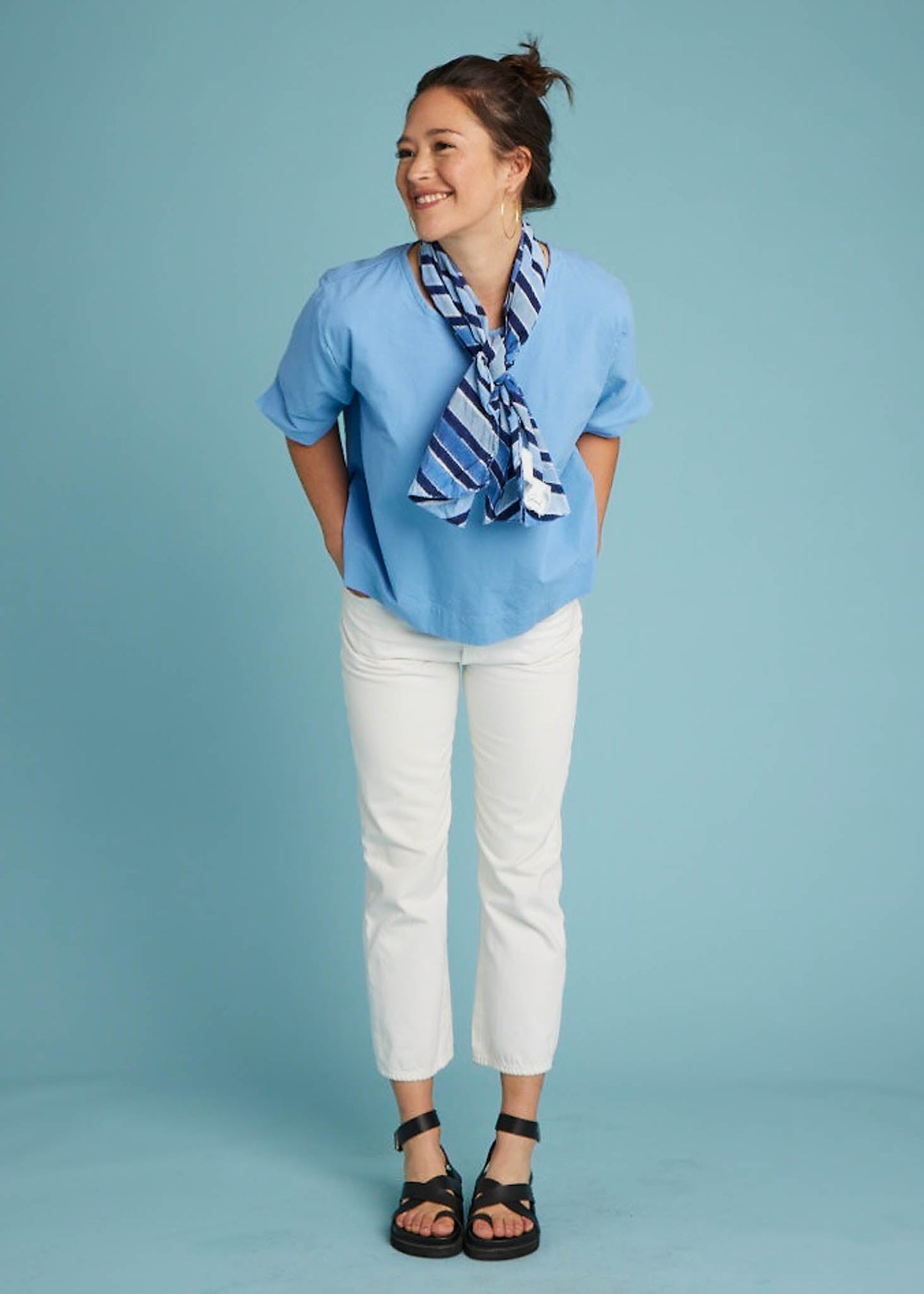 Camisa corta Mare Boxy - Lino Azul Costero