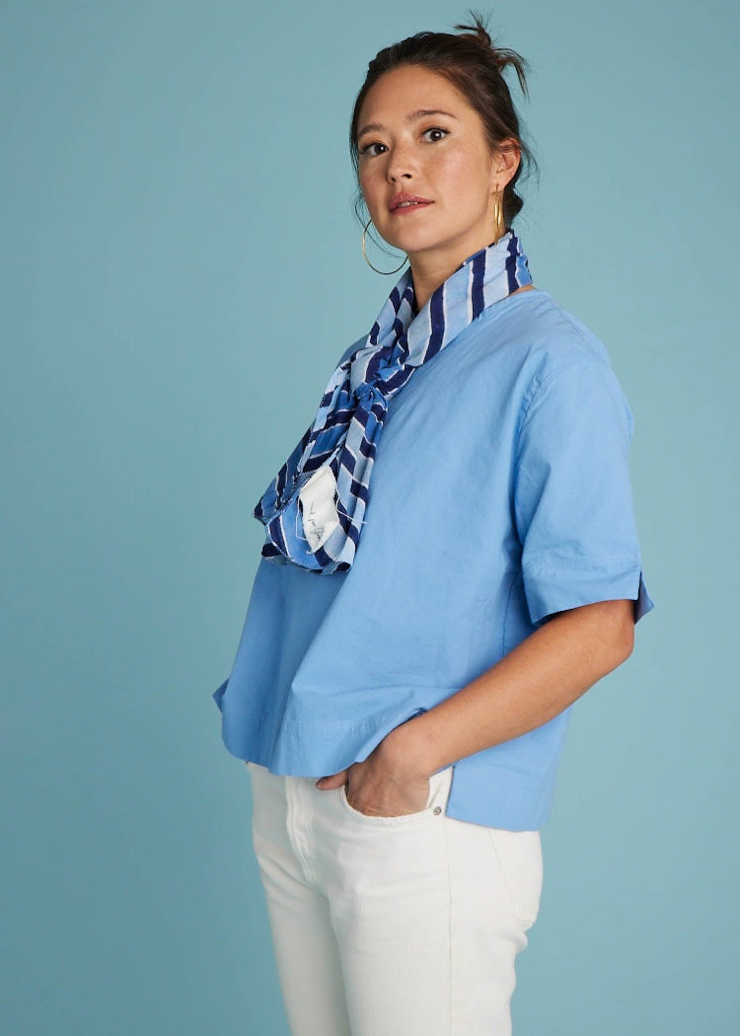 Camisa corta Mare Boxy - Lino Azul Costero