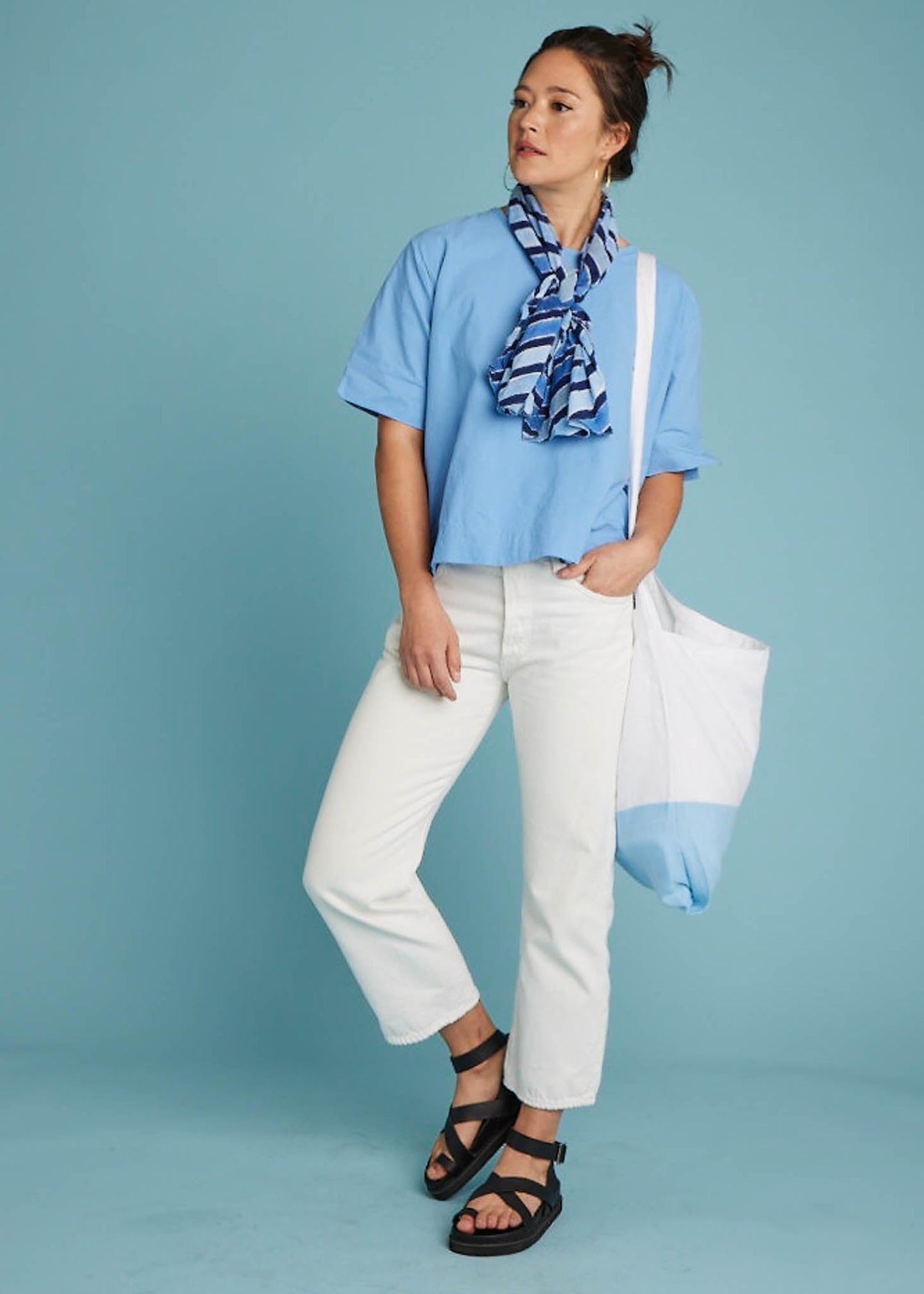 Camisa corta Mare Boxy - Lino Azul Costero