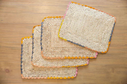 Tablero de rafia Aura, mantel individual con bordes coloridos