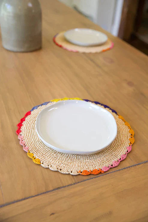 Tablero de rafia Aura, mantel individual con bordes coloridos