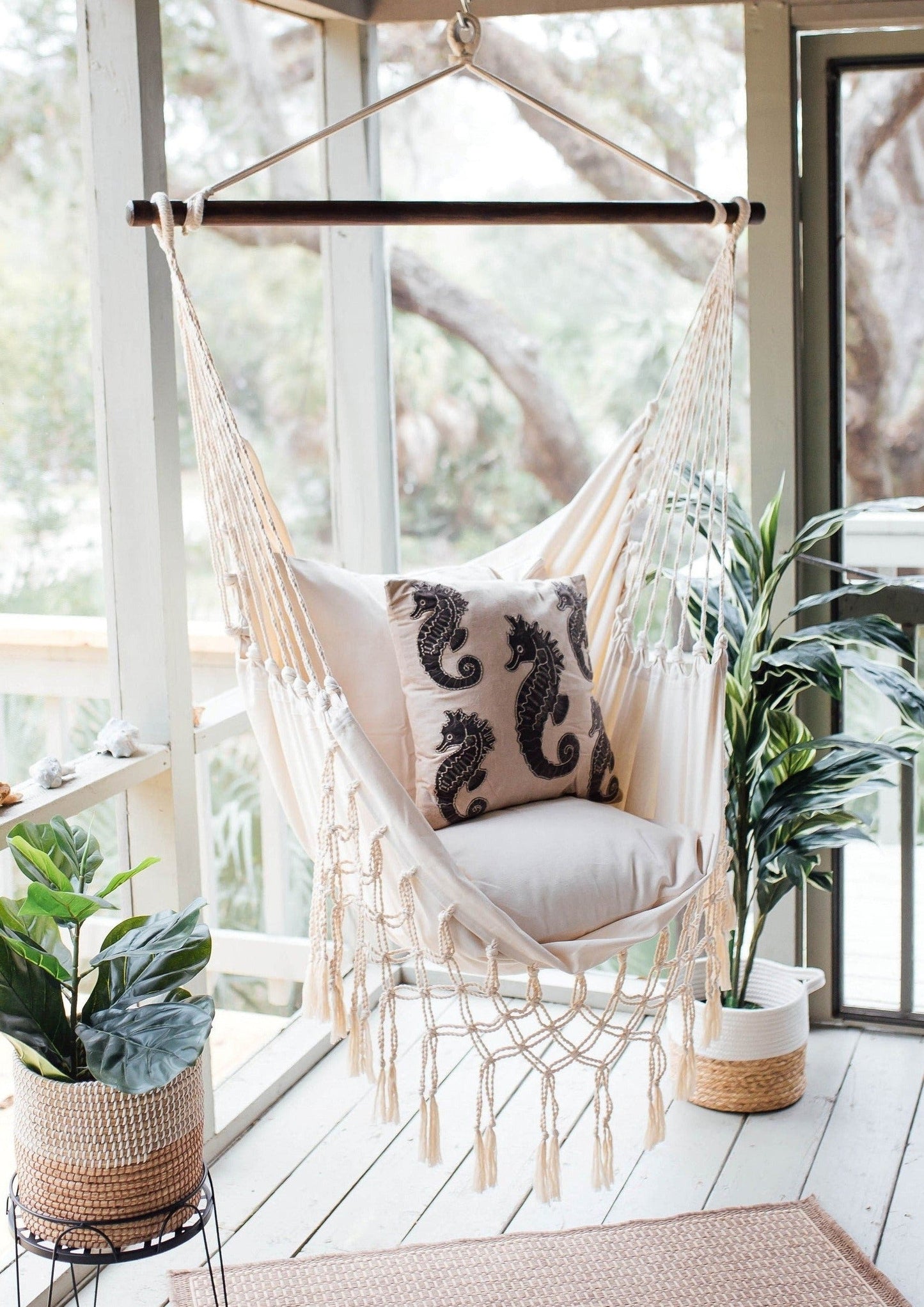 Silla hamaca colgante de macramé blanco | SERENA