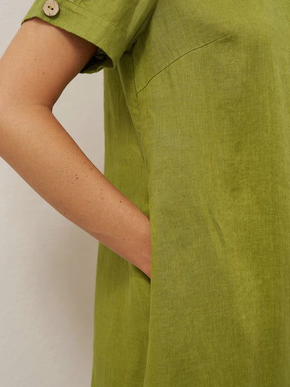 100% Linen Buttoned Cutout Sleeve Mini Dress LIA
