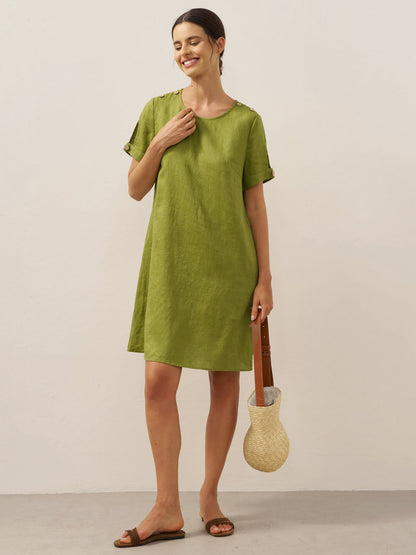 100% Linen Buttoned Cutout Sleeve Mini Dress LIA