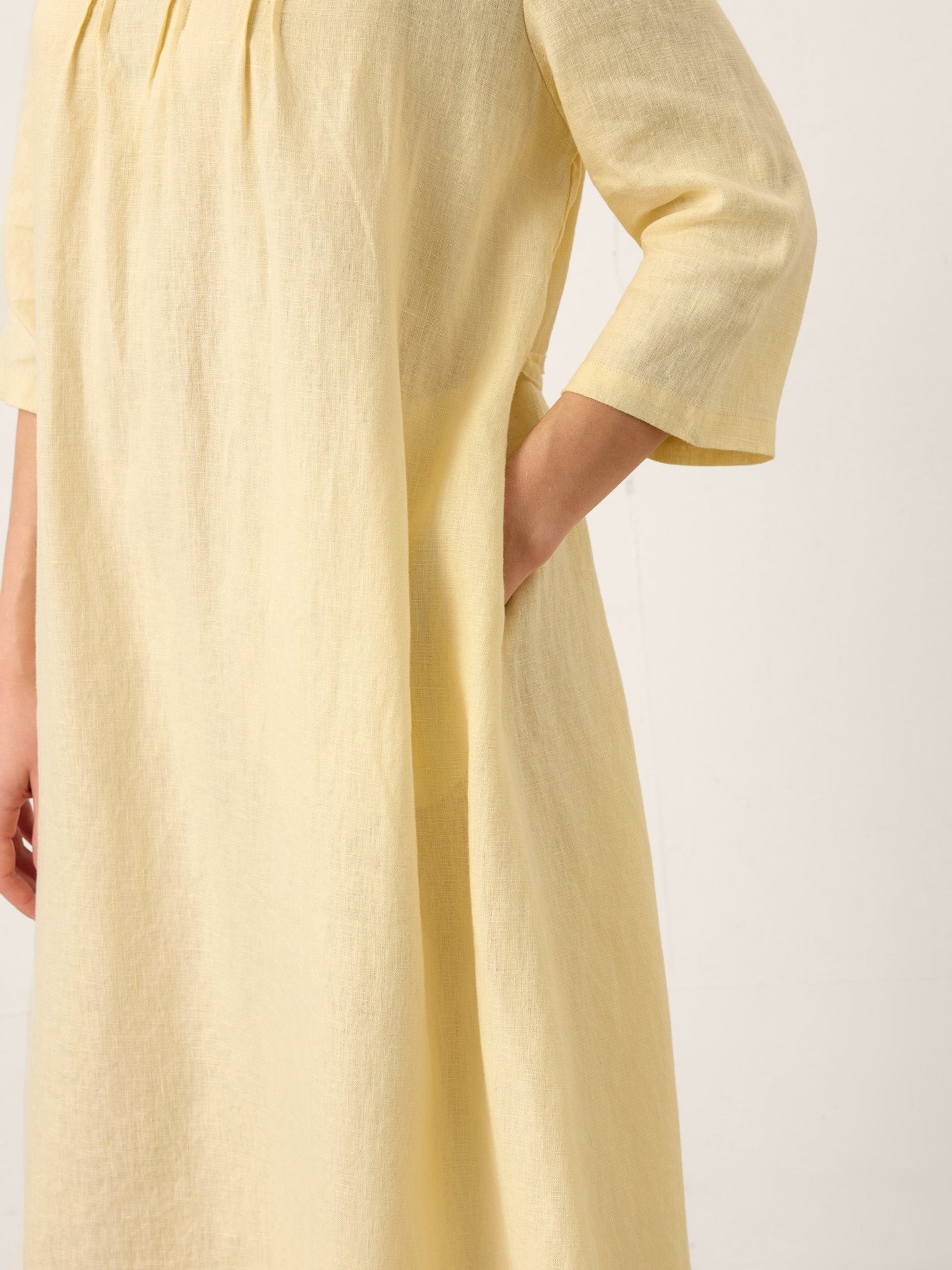100% Linen Pintucked Embroidered Adjustable Belt Tiered Midi Dress VERENA