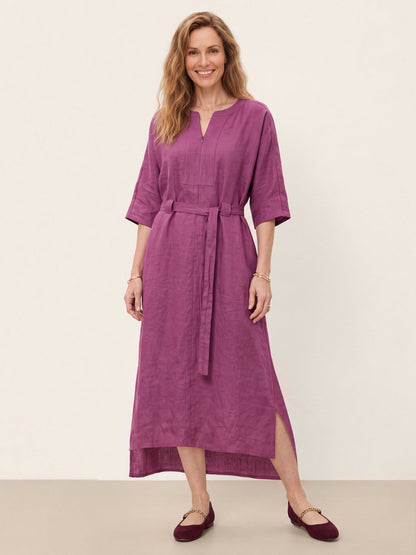 100% Linen Side Tie Cocoon Midi Dress SOLENE