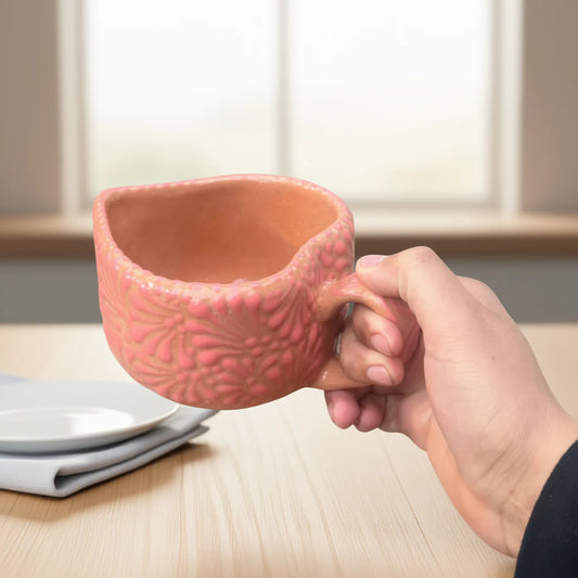 Taza de Talavera con forma de corazón | Taza de café mexicana rosa pintada a mano