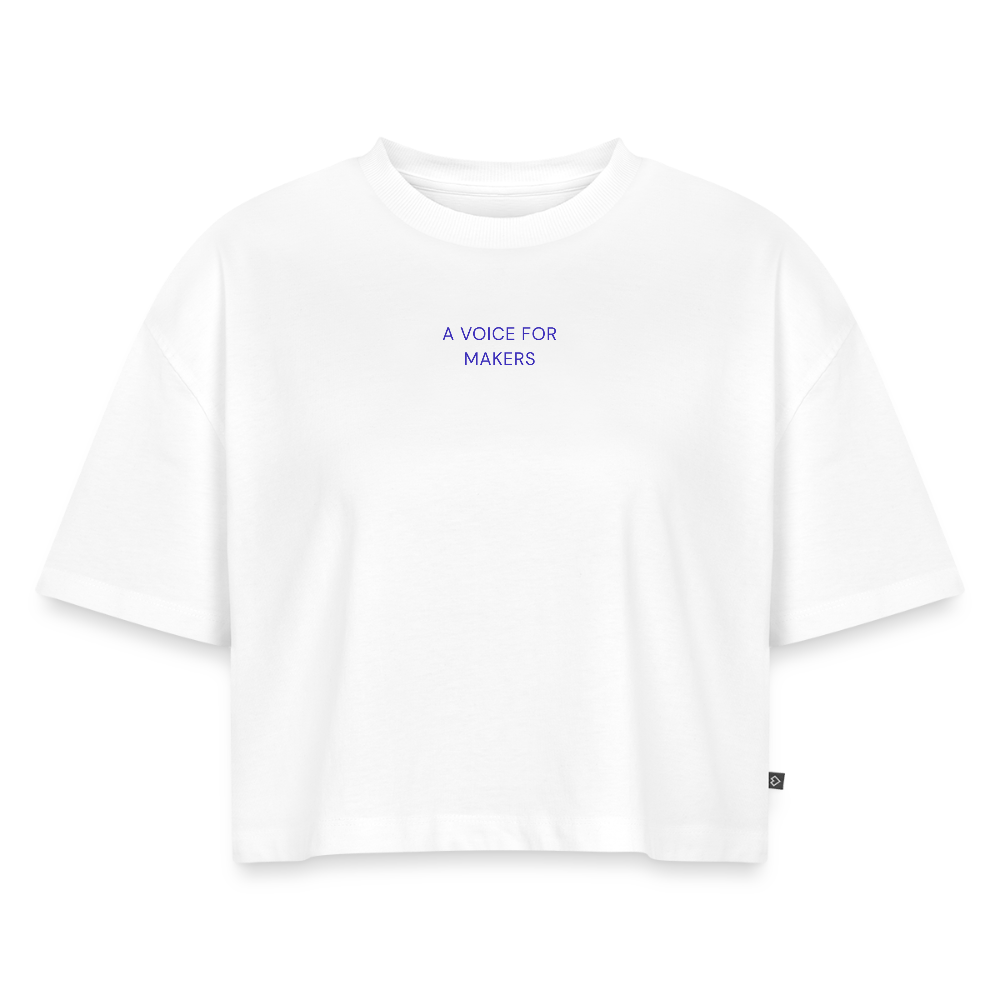 A Voice for Makers Women's Oversized Organic Cropped Tee - white