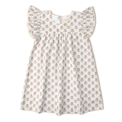 Vestido orgánico de manga corta con volantes - Lavanda